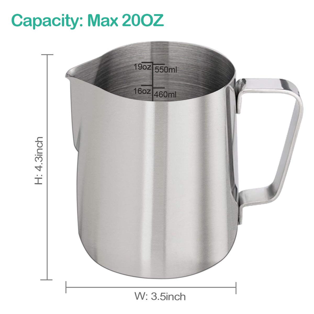 ENLOY 20oz Stainless Steel Milk Frothing Pitcher - Barista Steaming Jug for Espresso Machine, Perfect for Latte Art, Cappuccino & Coffee Making - Includes Art Pen - Ideal for Home Baristas & Coffee Shops