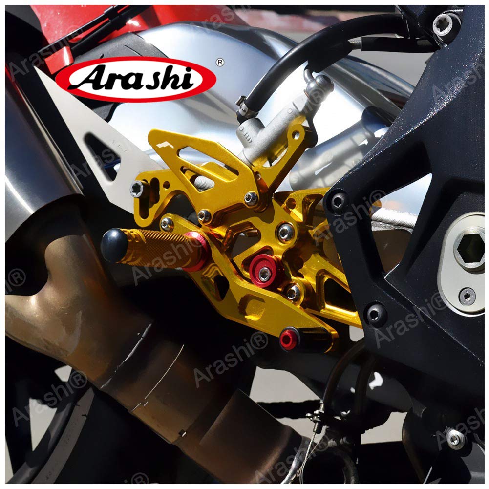BMW S1000RR Adjustable Rear Sets Footpegs - Arashi V2.0 Rearsets for 2015-2019 S1000RR/HP4 Motorcycles | CNC Machined Gold Footrests | Track & Street Riding Accessories