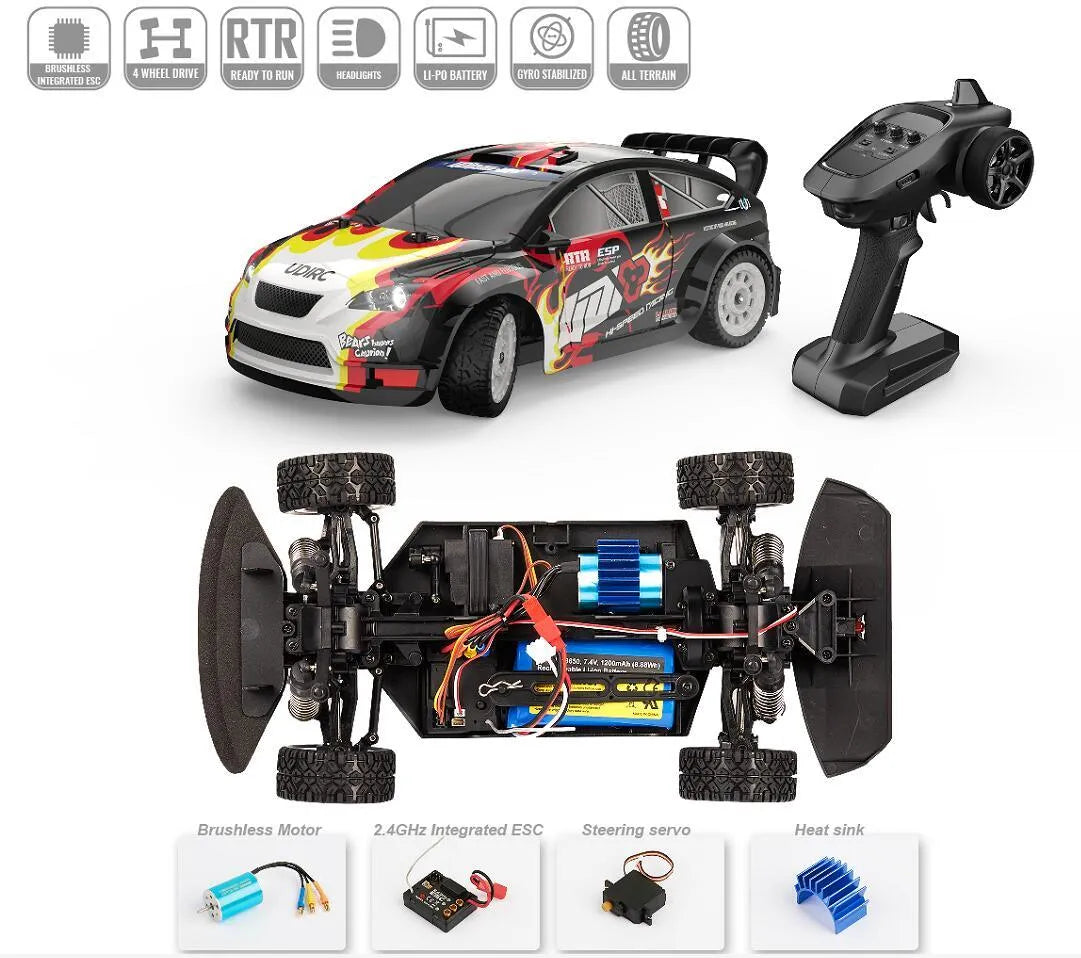 UDIRC UD1604 PRO 1:16 Scale 2.4GHz Remote Control Brushless High-Speed RC Car - 40KM/H Racing & Drifting for Kids & Adults - Perfect for Indoor & Outdoor Play, Backyard Racing, and RC Car Competitions