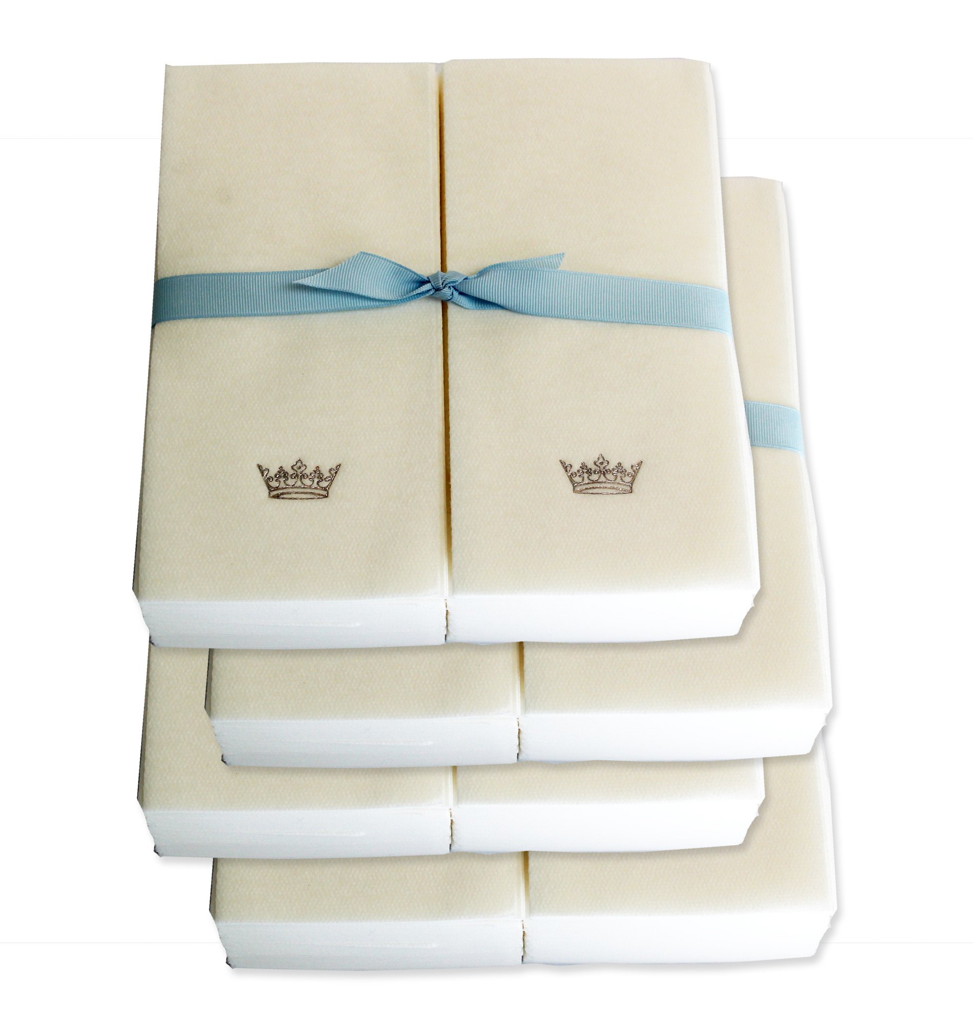 Premium Disposable Guest Hand Towels with Elegant Ribbon - Silver Crown Embossed Design - 200 Count - Perfect for Weddings, Parties & Upscale Restrooms