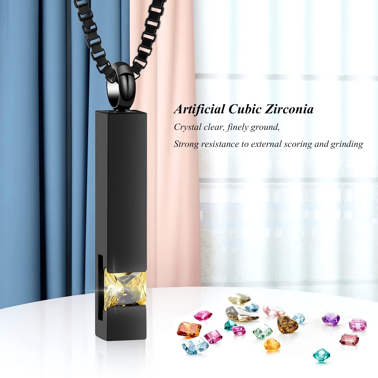 Crystal Bar Cremation Urn Jewelry - Birthstone Memorial Pendant for Ashes (Men & Women) - Keepsake Necklace for Funeral, Remembrance & Special Occasions