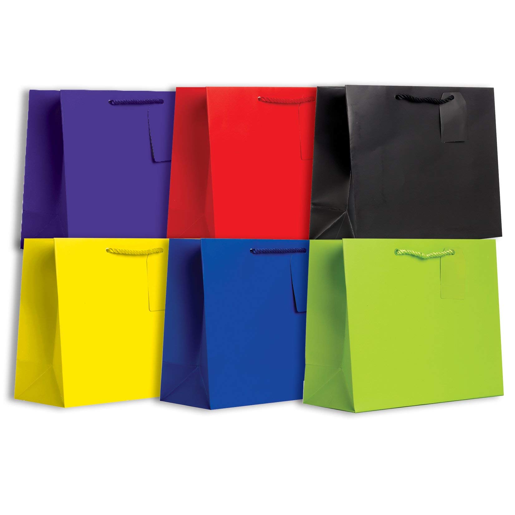 JILLSON & ROBERTS Solid Color Matte Large Gift Bags Set - 6 Pack Primary Colors for Birthday, Christmas, Party & Wedding Gift Wrapping