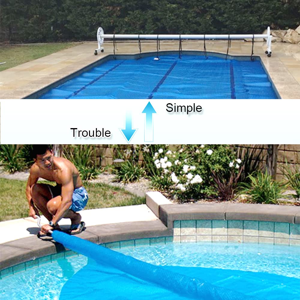 Solar Pool Cover Reel Set - Heavy Duty In-Ground Swimming Pool Solar Blanket Roller with Straps & Accessories | Easy Storage for Pool Covers | Perfect for Backyard, Residential & Commercial Pools