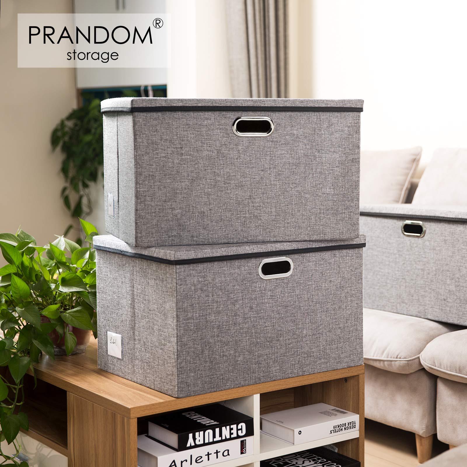 PRANDOM Extra Large Collapsible Storage Bins with Lids [5-Pack] - Foldable Fabric Storage Baskets & Organizer Containers for Bedroom, Closet, Office, Nursery - Space-Saving Home Organization Solution (22.8x15.75x13.8 Inches) - Perfect for Seasonal Storage, Toy Organization & Clothes Sorting