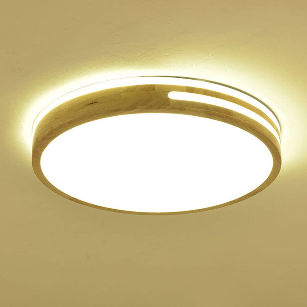 Ultra Thin Wooden Ceiling Light - Nordic Round LED Ceiling Lamp with 3-Color Dimmable Lighting for Living Room & Bedroom (Log Color) | Modern Home Decor & Ambient Lighting Solution