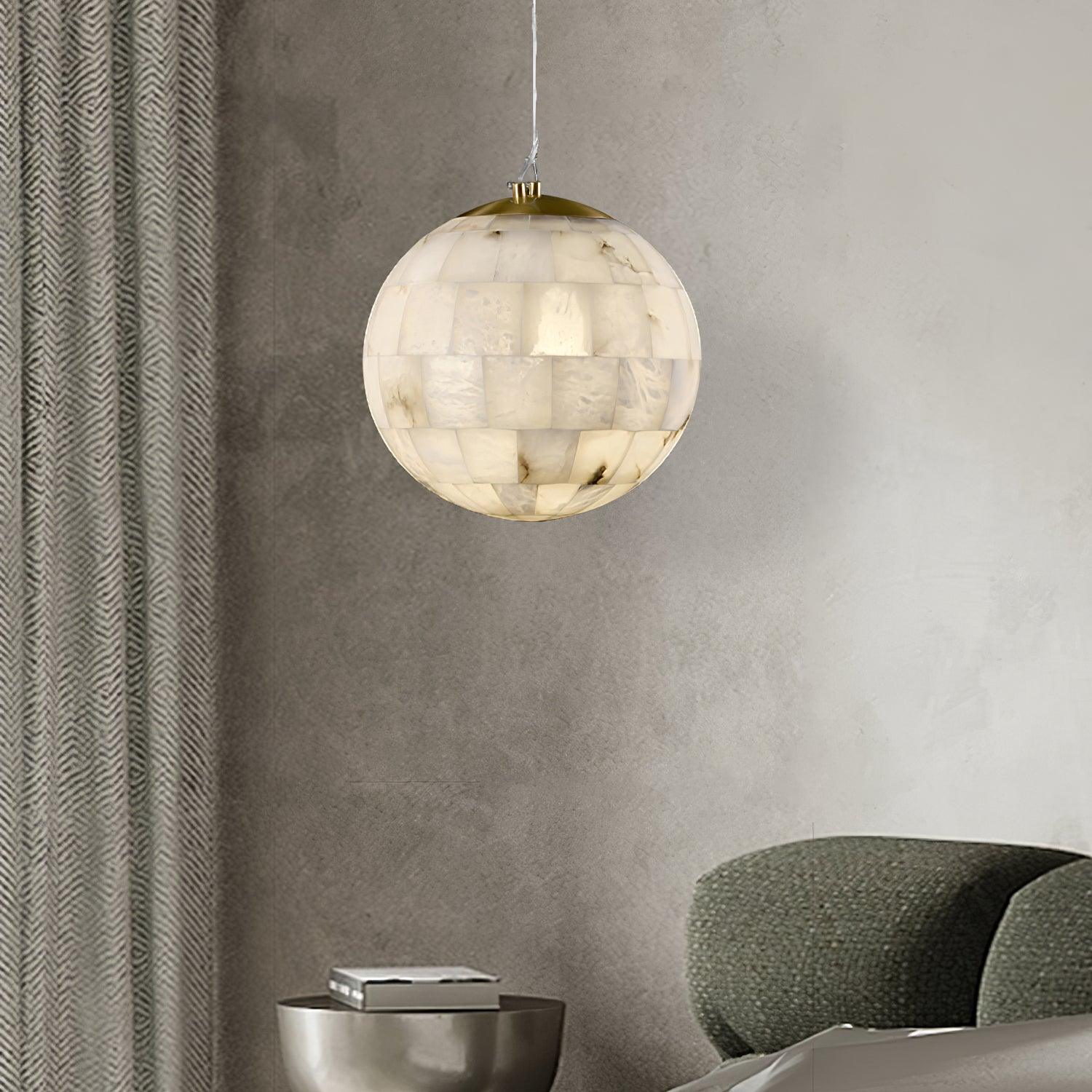 Alabaster Ball Pendant Light - Modern Minimalist Ceiling Fixture for Dining Room, Kitchen Island & Bedroom Lighting