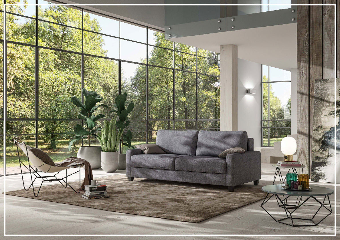 Luonto Nico Fabric Sleeper Sofa - Convertible Bed with Walnut or Chrome Legs - Full, Queen & King Size Options - Perfect for Small Spaces, Guest Rooms & Apartments