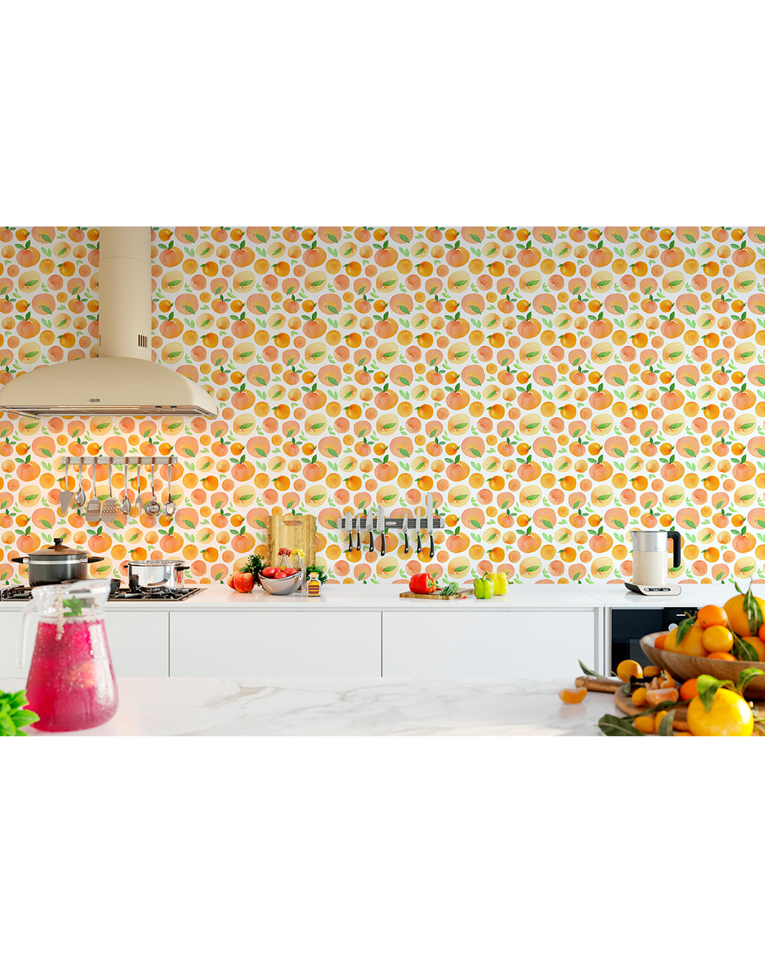 Orange Fresh Fruits Wallpaper CC075 - High-Quality Peel and Stick Wallpaper for Kitchen, Bathroom, Nursery Decor | Easy to Install & Removable