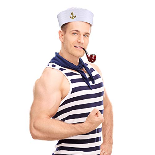 Boao White Sailor Hat - Classic Nautical Captain Cap for Women & Men - Perfect for Halloween Costumes, Yacht Parties, and Summer Fashion Accessories