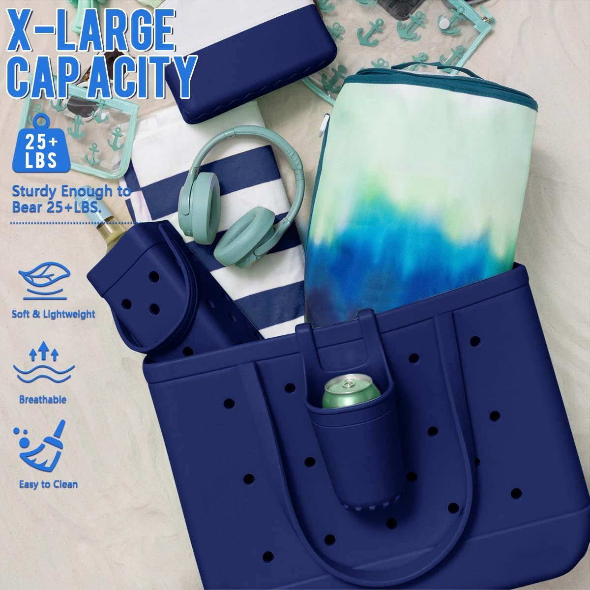 **Large Waterproof Beach Tote Bag for Women - Durable Washable Rubber Tote for Travel, Sports & Pool Day - Perfect for Beach Trips, Gym & Shopping**