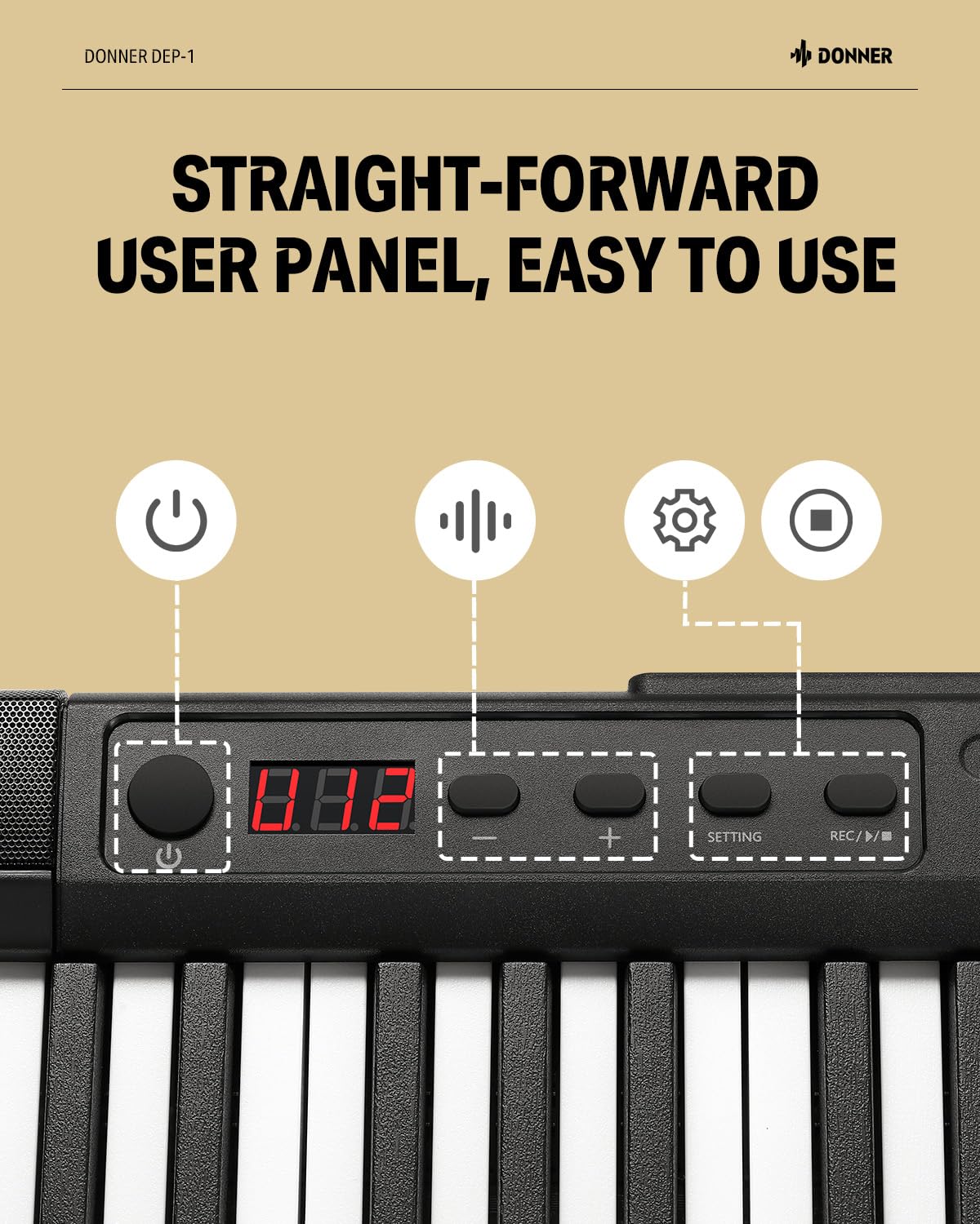 Donner DEP-1 88-Key Weighted Digital Piano for Beginners - Full-Size Portable Electric Keyboard with Velocity-Sensitive Keys, Stand, Sustain Pedal, Carrying Case & Stickers - Perfect for Home Practice, Music Lessons & Live Performances