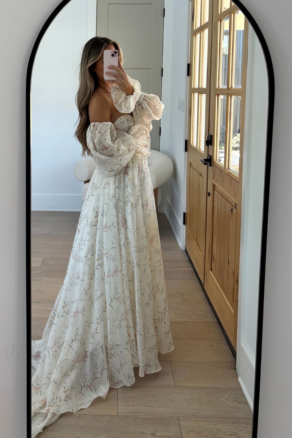 Delilah Cream Floral Maternity Dress with Train - Bump Friendly Wedding Guest Dress for Baby Showers & Special Occasions