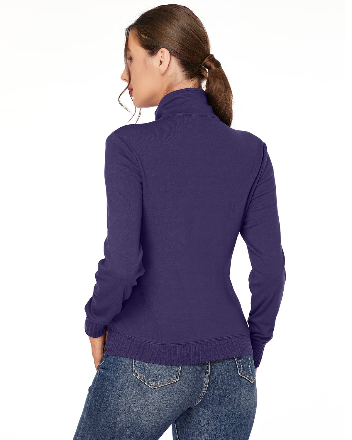 J.Corrine Women's Stand Collar Zip Up Sweatshirt Jacket - Long Sleeve Running Track Hoodie with Pockets for Outdoor Sports & Casual Wear - Navy Blue