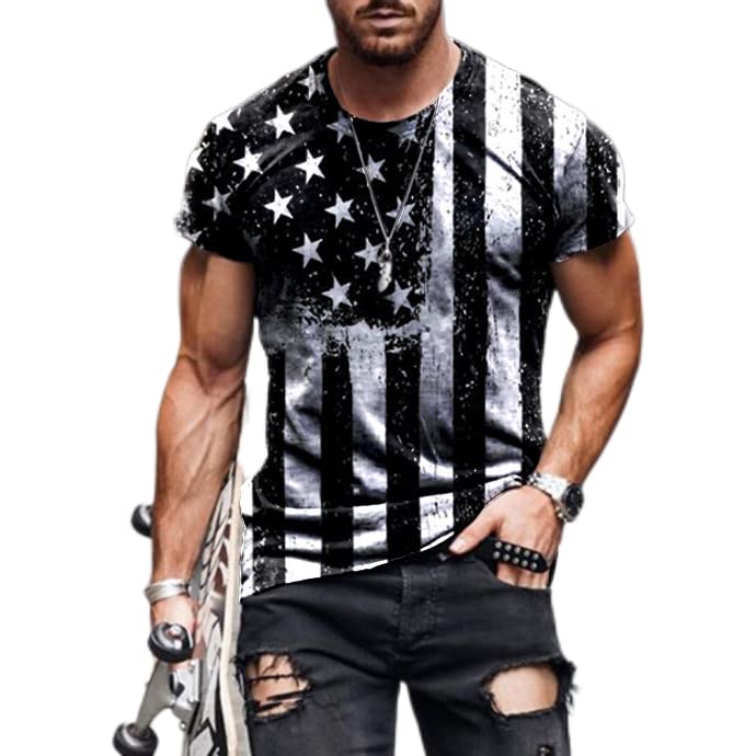 American Flag 3D Printed Men's T-Shirt - Summer Casual Crew Neck Short Sleeve Tee for Patriotic Events, BBQ & Outdoor Activities