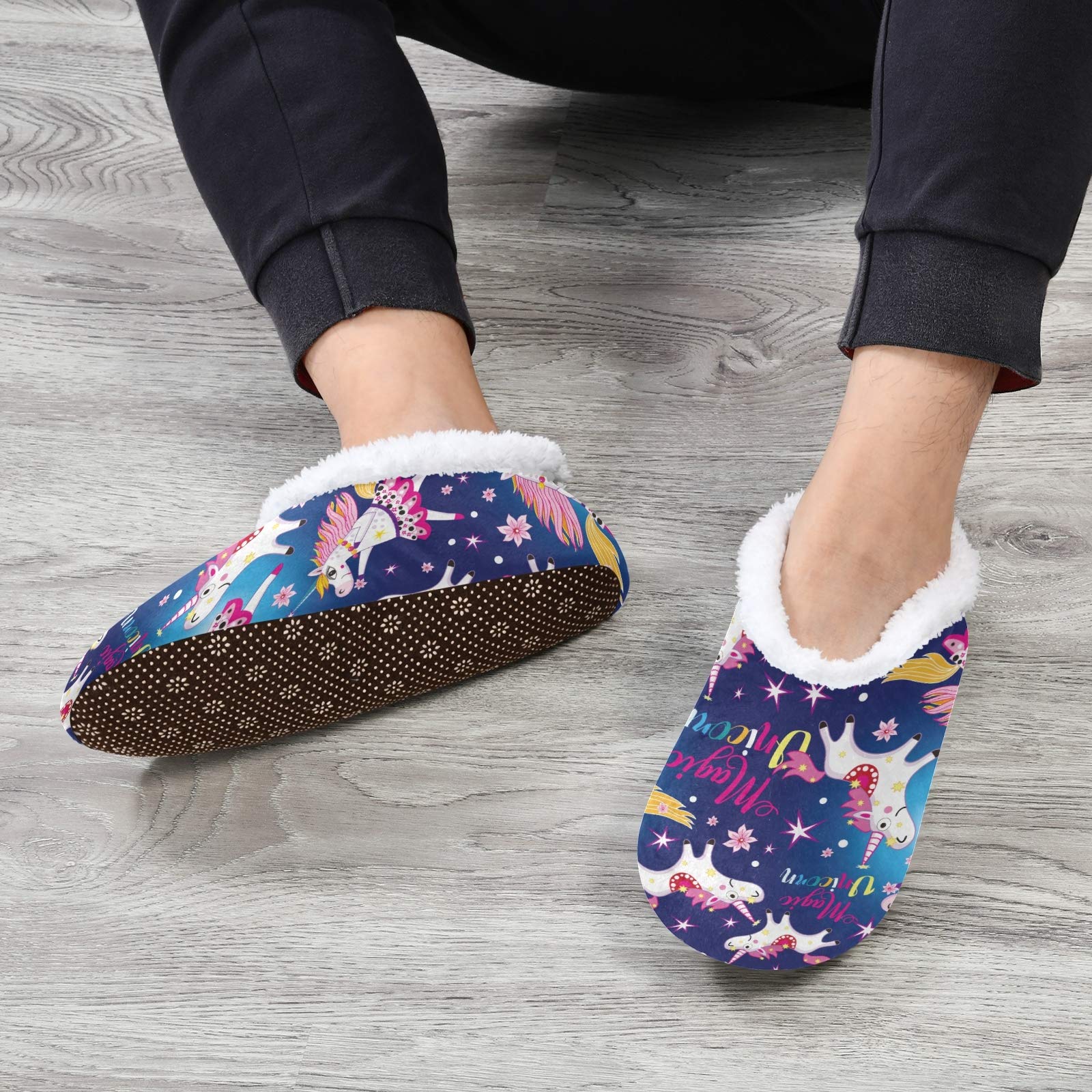 Women's & Men's Cozy Fleece House Slippers with Pink Flamingo & Rose Design - Warm Winter Indoor/Outdoor Slippers for Home, Office & Travel