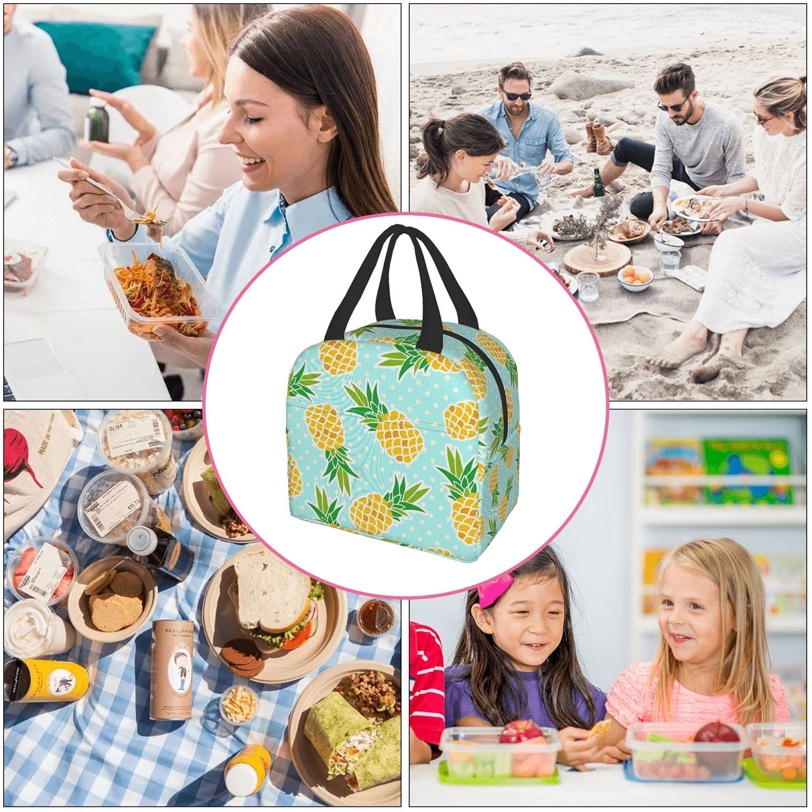Stylish Pineapple Insulated Lunch Bag - Reusable & Compact Tote for Women & Men - Perfect for School, Office, Work & Picnics
