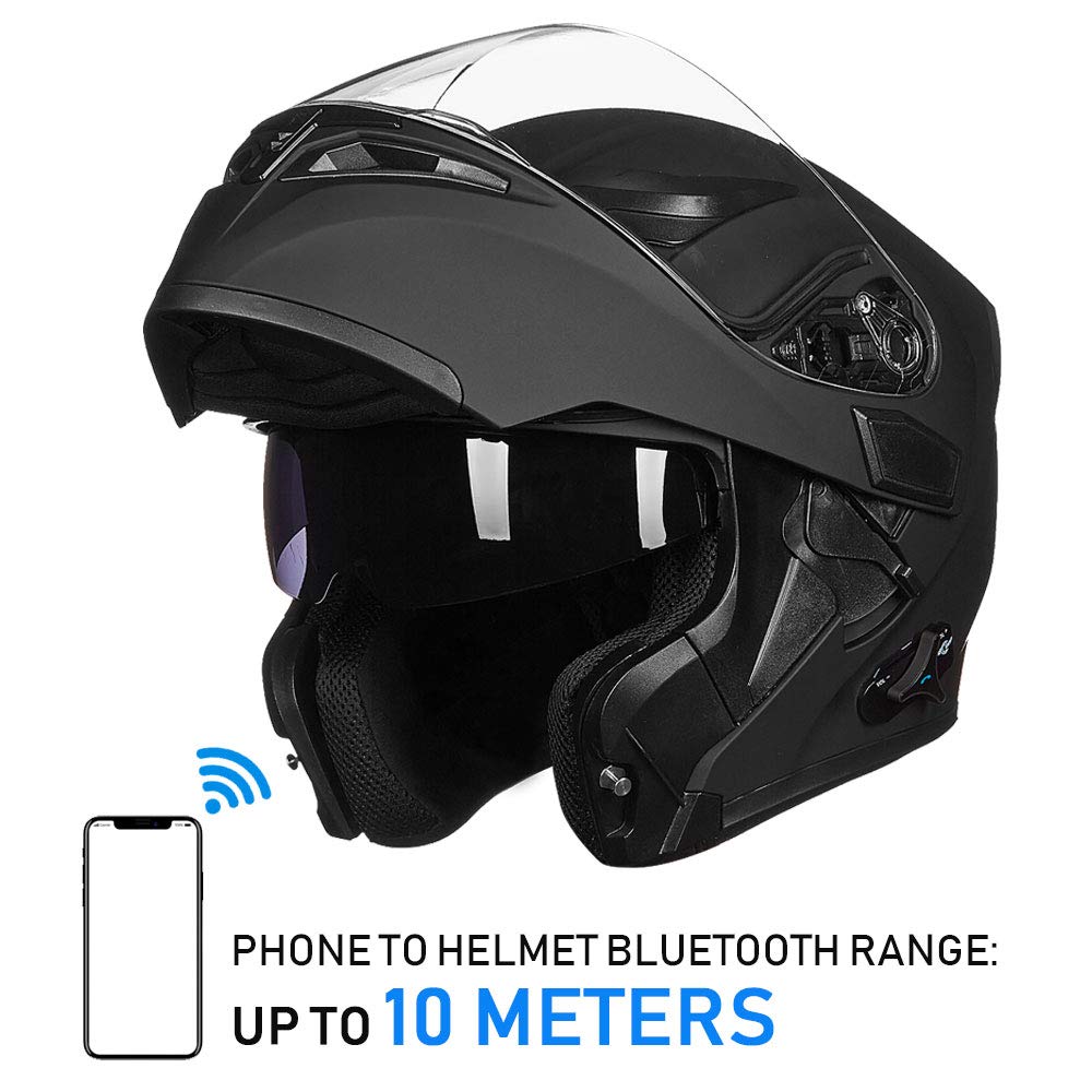 ILM Bluetooth Motorcycle Helmet Modular Flip up Full Face with Dual Visor, Built-in MP3 Player, Intercom & FM Radio - DOT Approved Model 902BT (Matte Black, XL) - Perfect for Long Rides, Commuting & Group Motorcycle Tours
