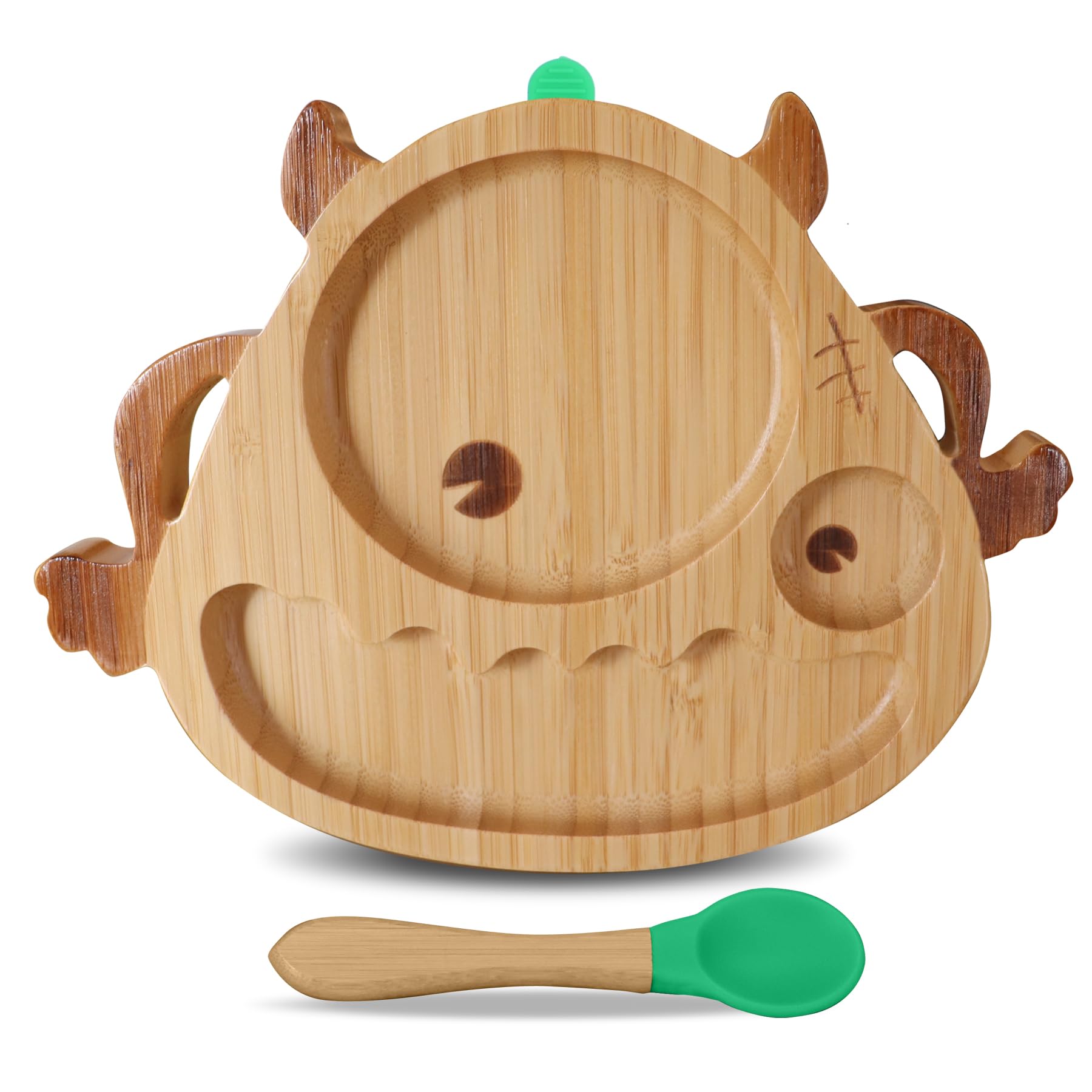 Eco-Friendly Bamboo Baby Plate with Suction Cup & Spoon - Non-Toxic Toddler Dinnerware Set - Durable & Safe for Infants - Perfect for Home, Travel, and Daycare Use