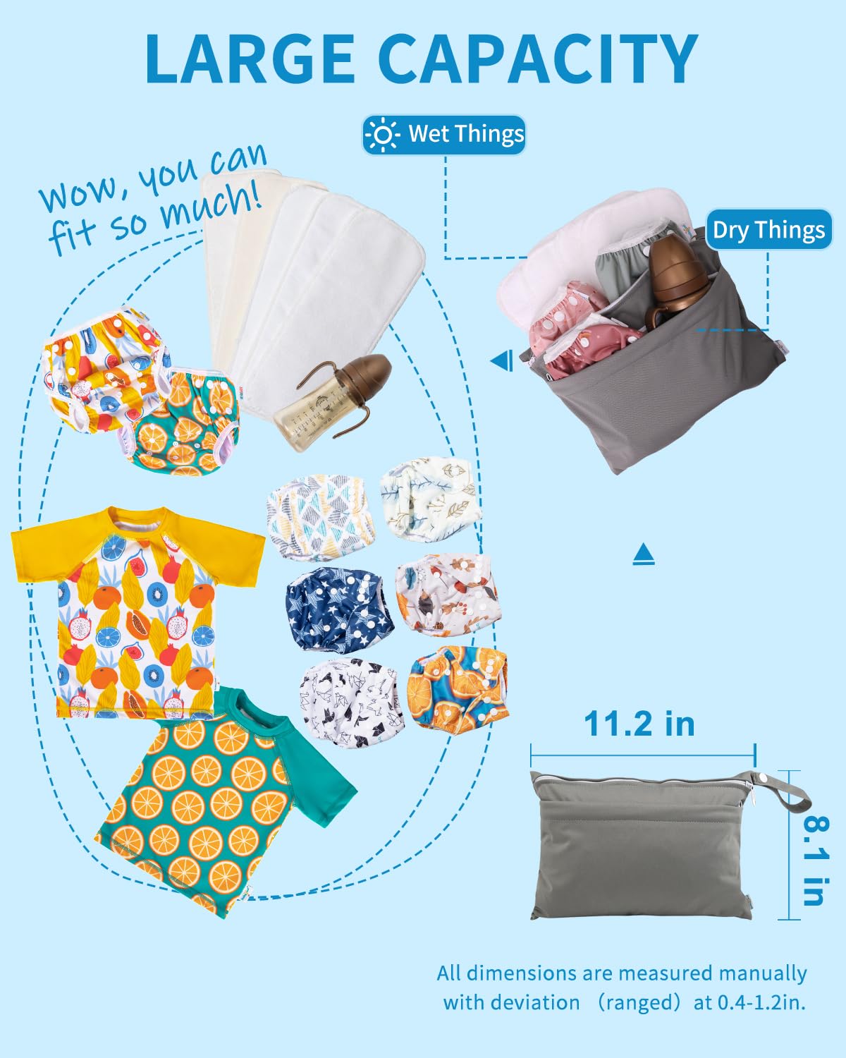 Babygoal Wet Dry Bags 2 Pack - Reusable Waterproof Diaper Bags for Baby Cloth Diapers, Swimsuits & Wet Clothes - Small Size 2L Travel Bags with Dual Zippered Pockets - Perfect for Beach, Pool, Gym & Daycare Essentials