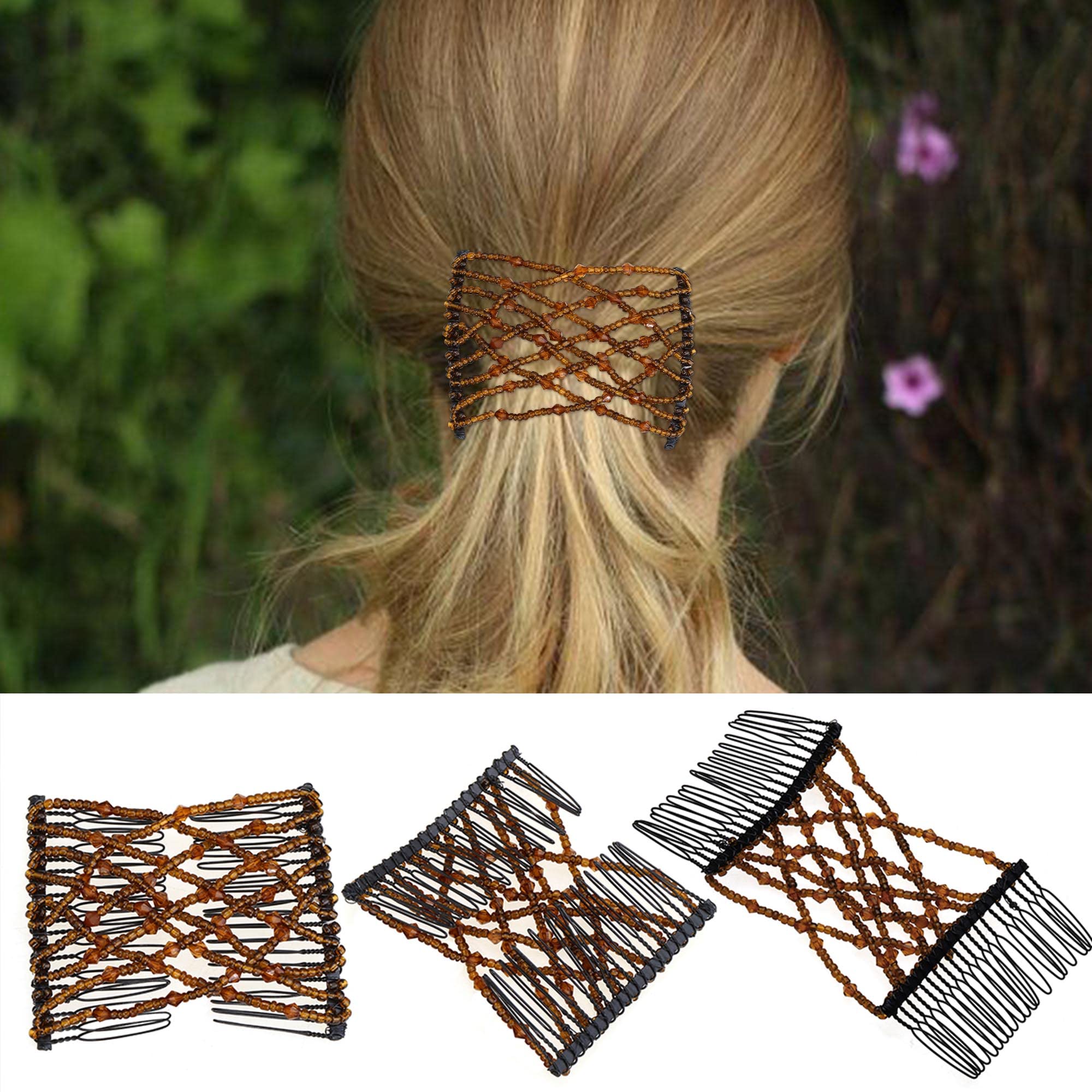 Aethland 6 Pack Magic Hair Combs - Elastic Beaded Hair Clips for Women, Stretchy Double Slide Hairpins - DIY Hair Styling Accessories for Ladies & Girls - Perfect for Weddings, Parties & Everyday Hairstyles