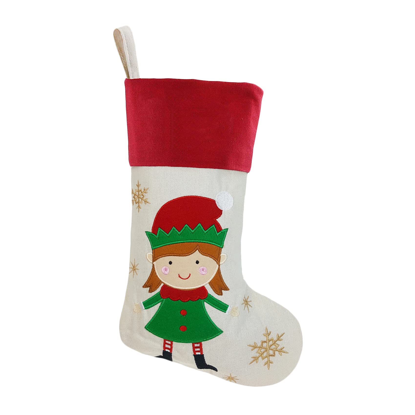 Personalized Christmas Stockings with Embroidered Names - Custom Holiday Gift Bags & Stocking Holders (Elf Girl Design, Red/Green) - Perfect for Fireplace Decor, Family Gift Exchange & Christmas Morning Surprises