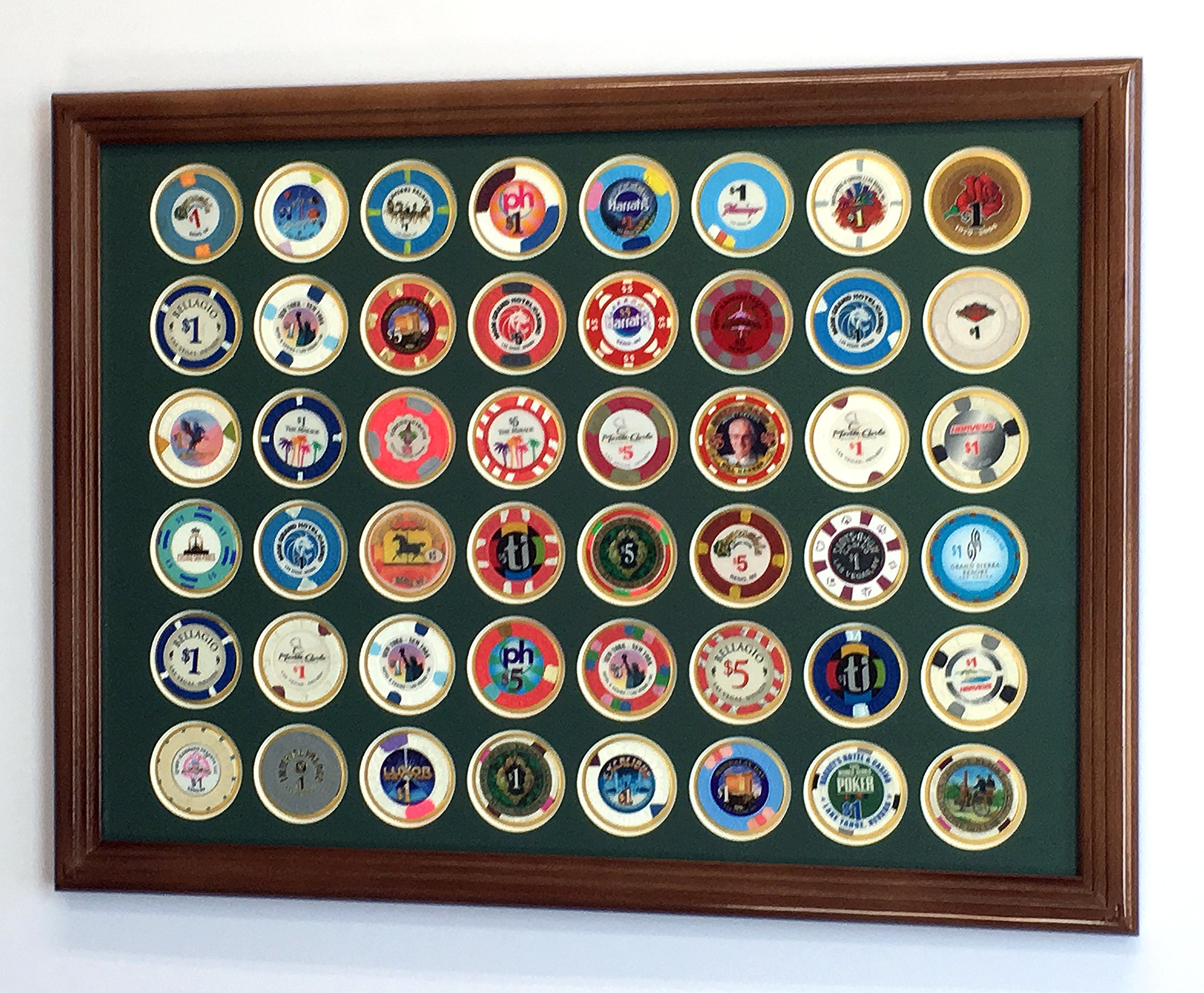 48 Casino Poker Chips Display Case with Custom Colored Matting - Premium Poker Chip Holder for Casino Nights, Home Game Room Decor & Collector's Showcase