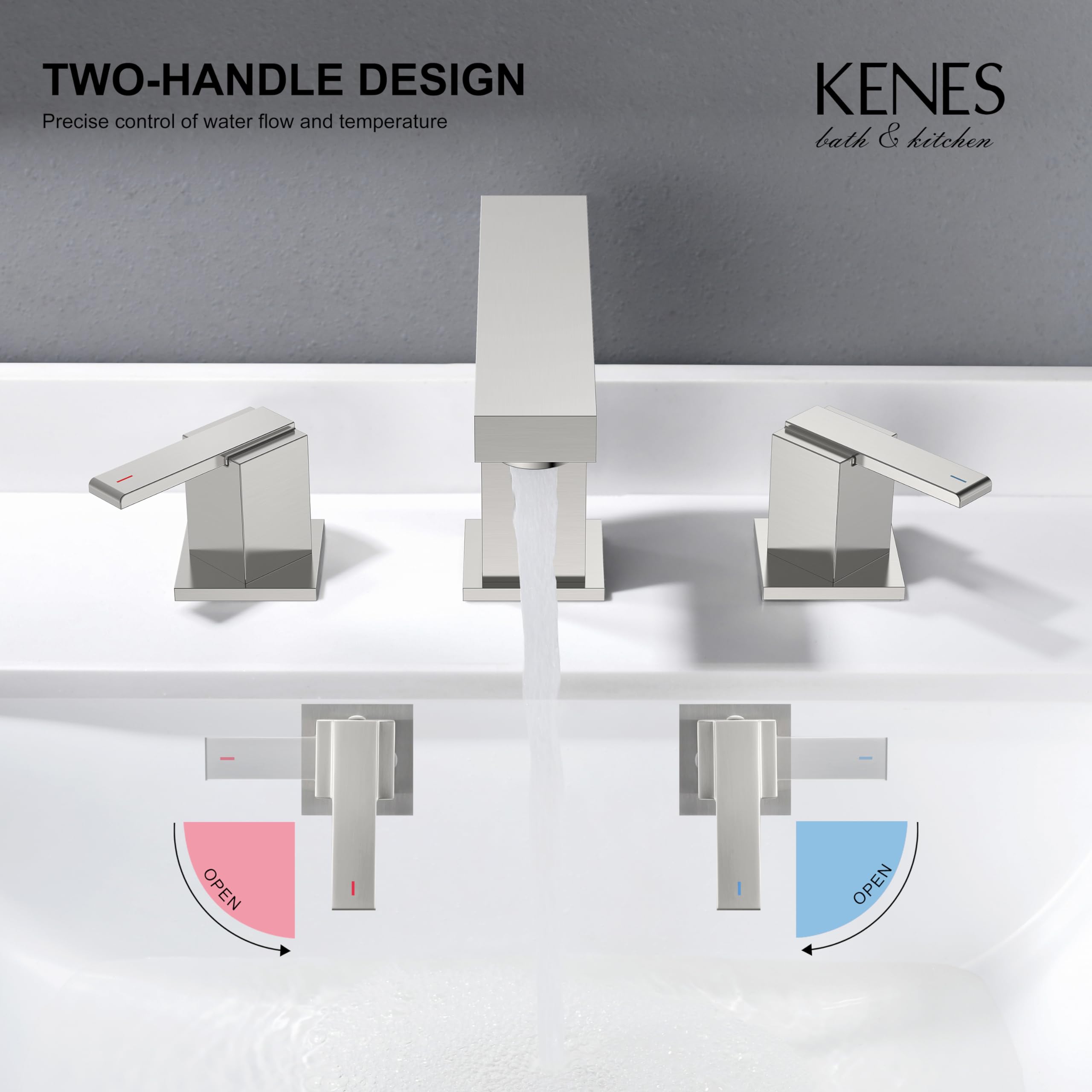 Brushed Nickel Bathroom Faucet 2-Handle 8-Inch with Drain for Vanity Sink