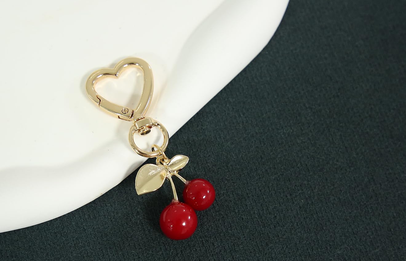 Cute Cherry Keychain - Red Heart Y2K Aesthetic Keyring for Women | Bag, Purse & Backpack Accessories | Perfect Gift & Fashion Decor for Everyday Use