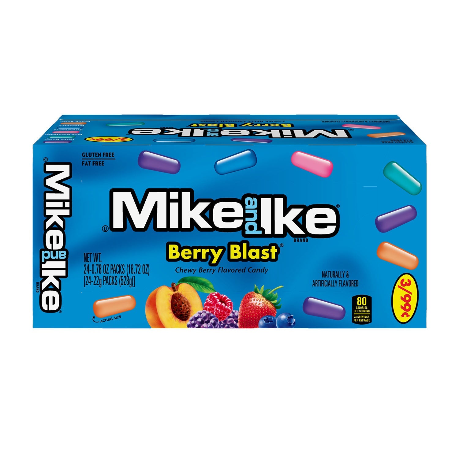 Just Born Mike & Ike Berry Blast Candy - 24 Count Box | Fruity Chewy Candy for Parties, Movie Nights & Office Snacks