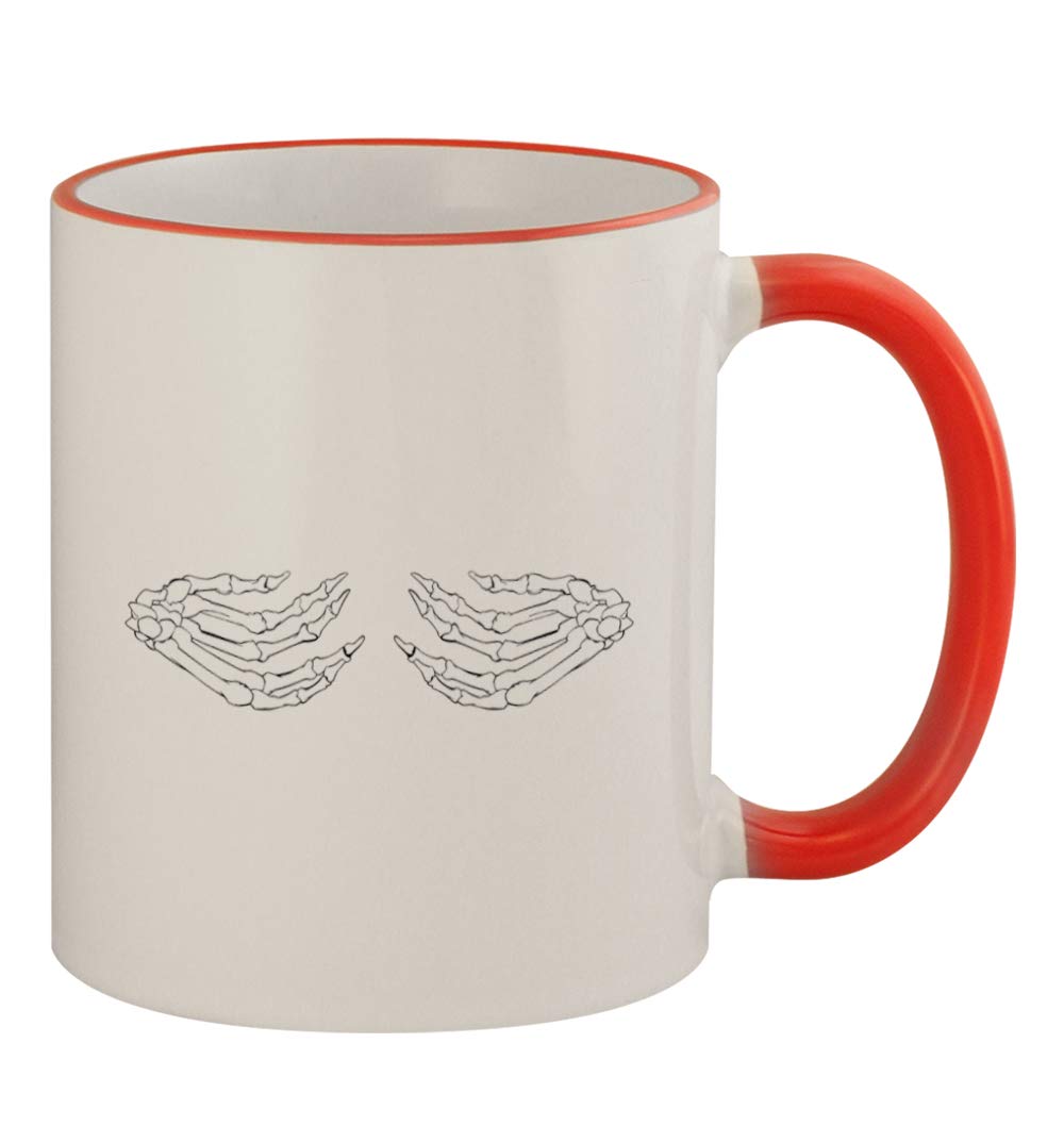 Funny Skeleton Hands Coffee Mug - 11oz Red Handle Ceramic Cup for Halloween, Gifts & Office Humor | Perfect for Coffee, Tea & Hot Beverages