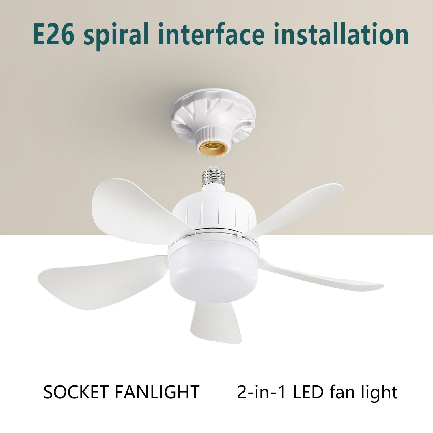 Dimmable LED Ceiling Fan Light Bulb with Remote Control - 3 Color Temperatures (3000K-6500K) - Plug in Ceiling Fan with 1 Socket Extender - White - Perfect for Kitchen, Garage, Bedroom & Home Office Lighting