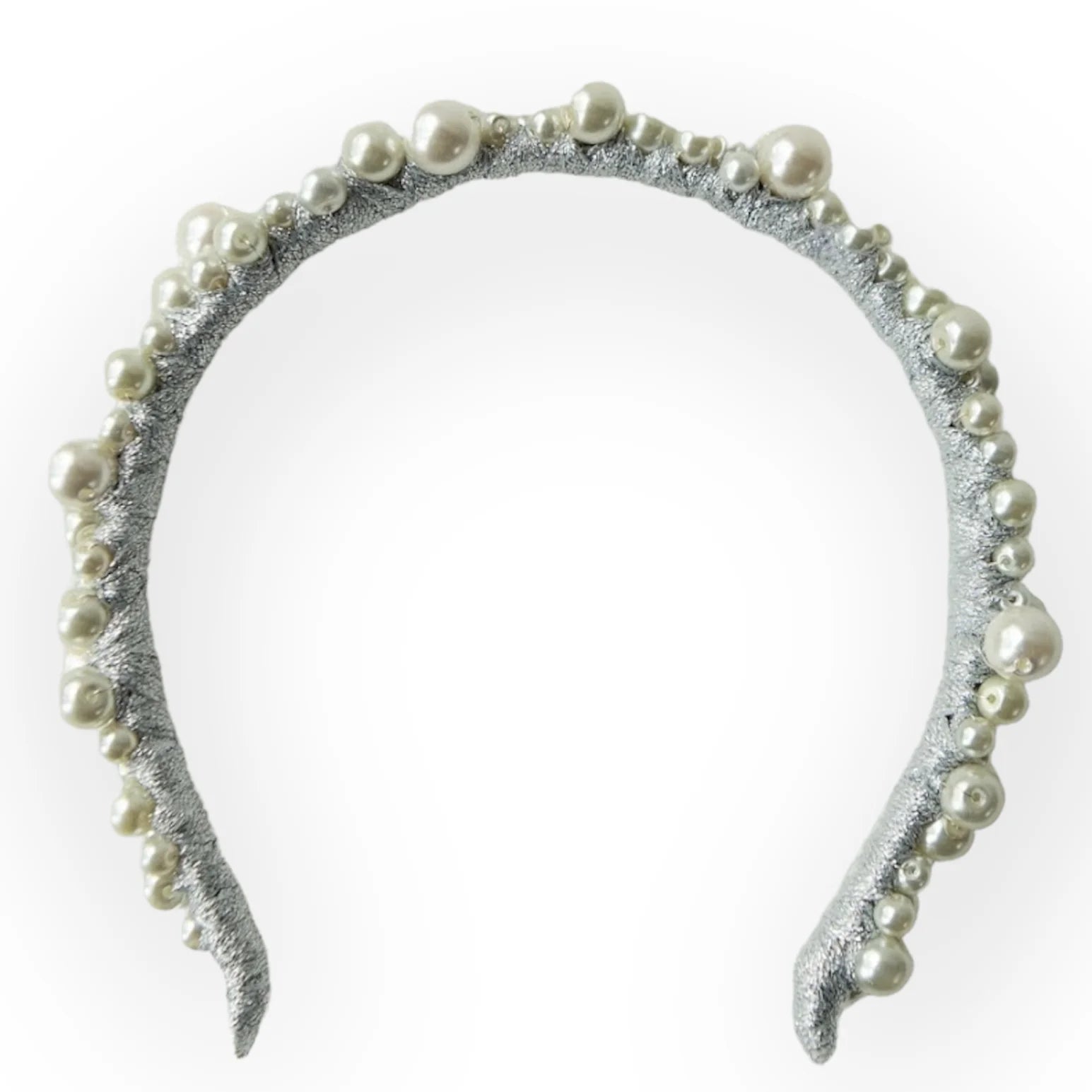 A'el Este Charlotte Bridal Pearl Headband - Silver Wedding Hair Accessory for Brides, Bridesmaids & Formal Events
