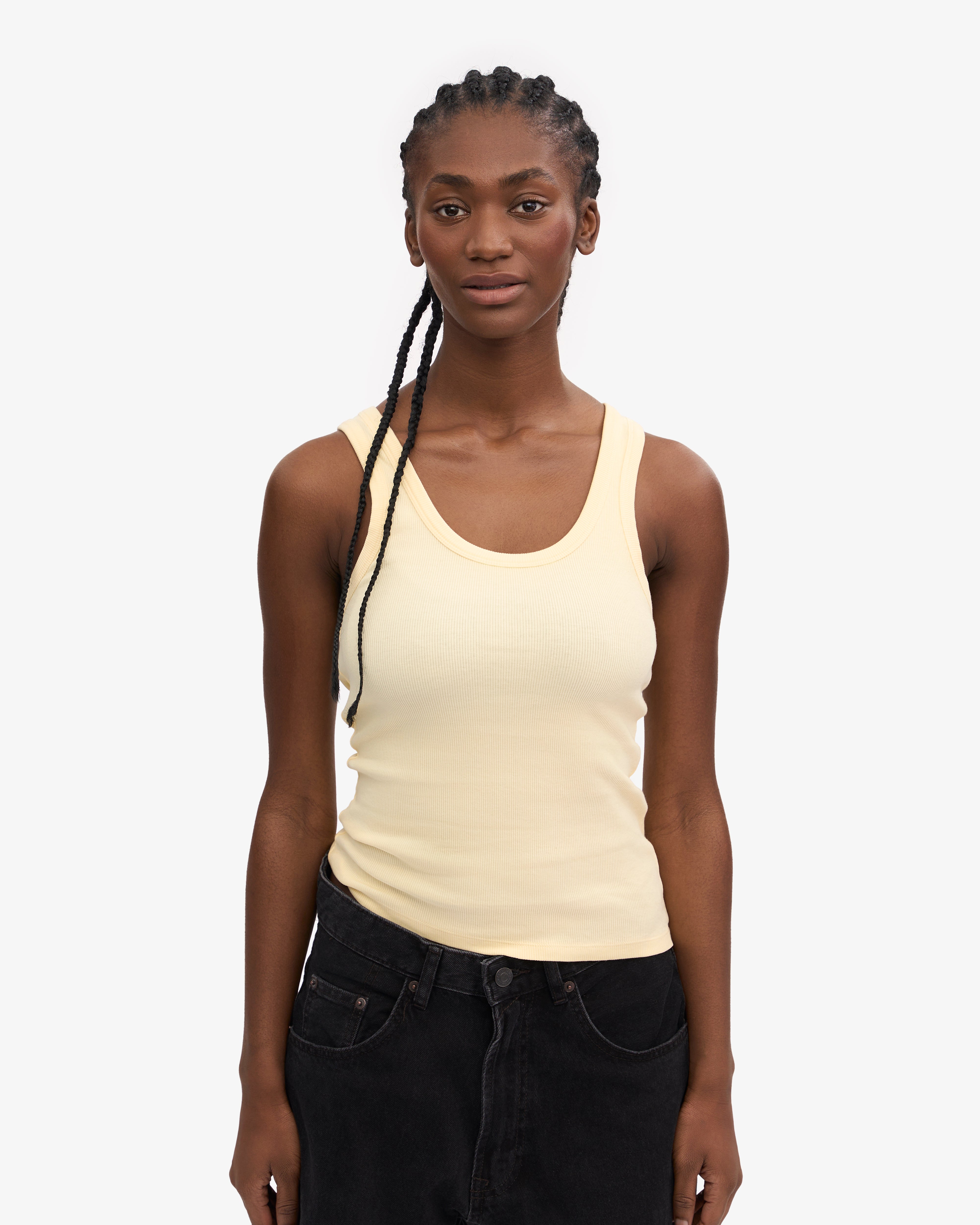 Organic Cotton Ribbed Tank Top for Women - Soft Yellow - Perfect for Yoga, Gym & Summer Outfits