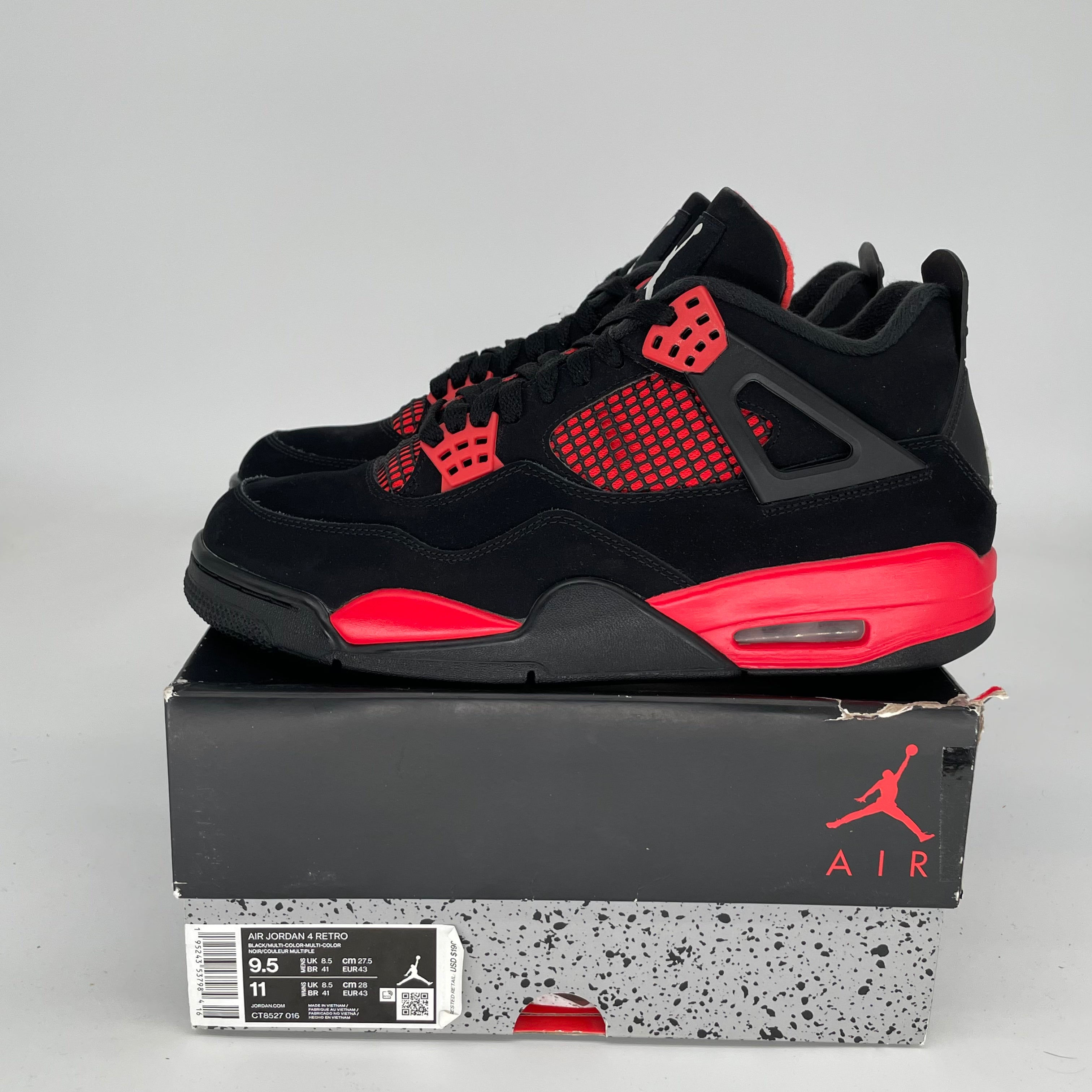 Original Air Jordan 4 Retro 'Red Thunder' Men's Basketball Shoes - Size 9.5 (CT8527-016) | Authentic Retro Sneakers for Streetwear & Basketball Performance
