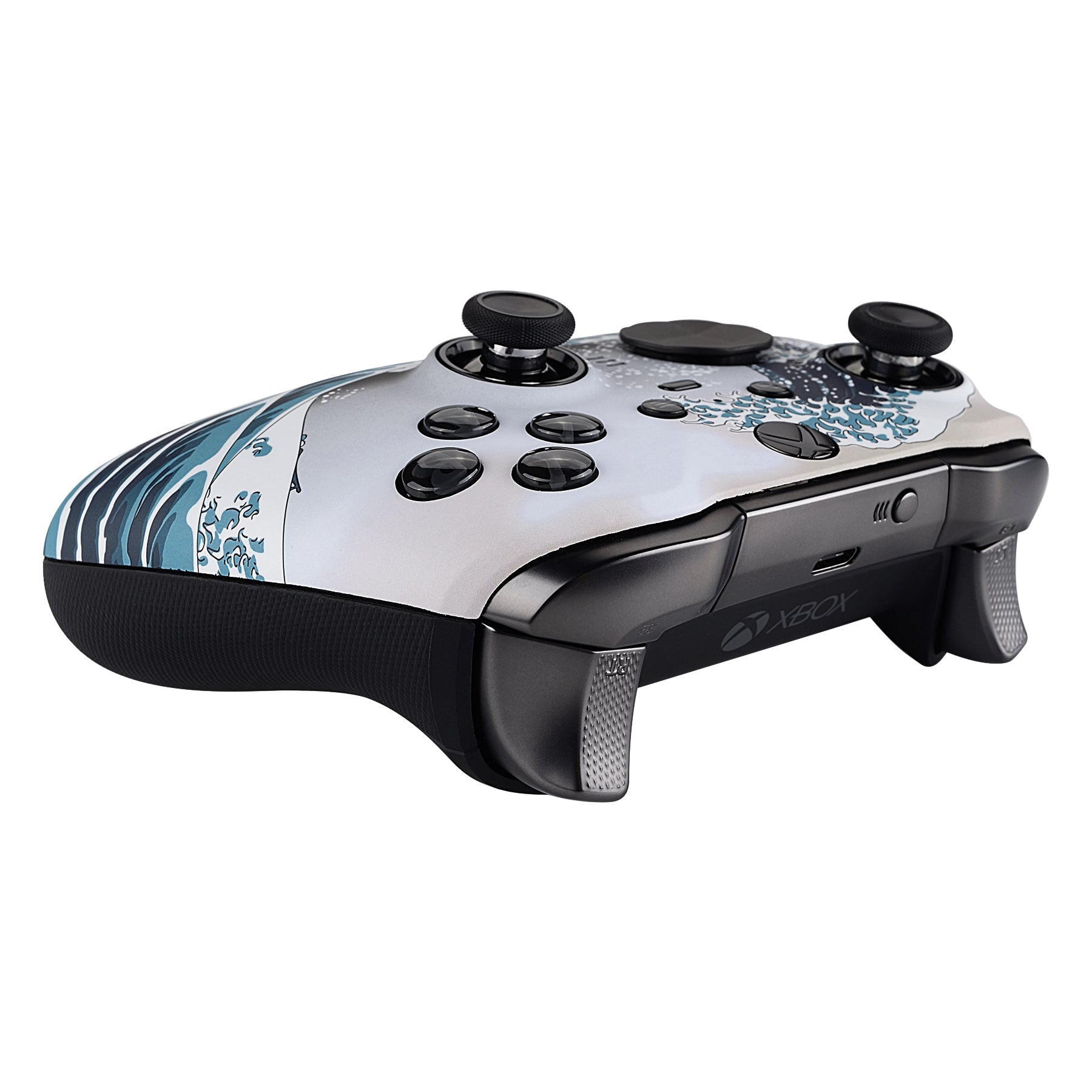 eXtremeRate Replacement Front Housing Shell Case with Accent Rings for Xbox One Elite Series 2 & Elite 2 Core Controller (Model 1797) - The Great Wave Design - Perfect for Gaming Enthusiasts & Custom Controller Mods