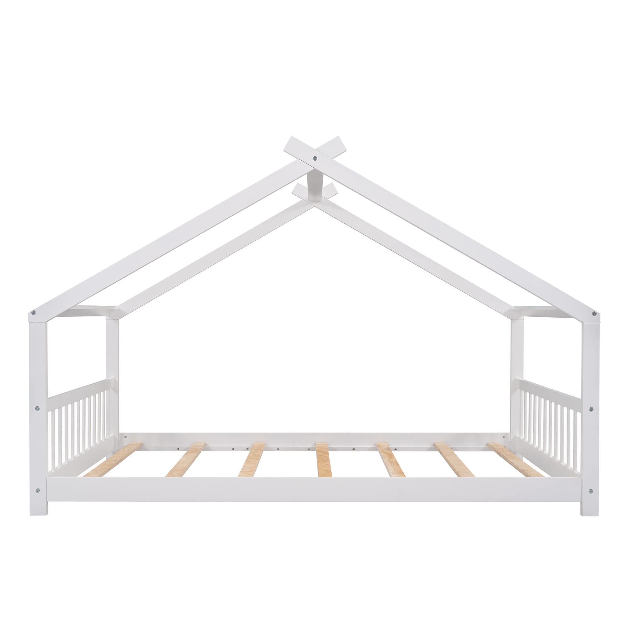 Harper & Bright Designs Full Size Wooden House Bed Frame for Kids - Sturdy Headboard & Footboard, Slat Support, No Box Spring Needed (White) - Perfect for Kids' Bedrooms, Playrooms & Montessori Floor Beds