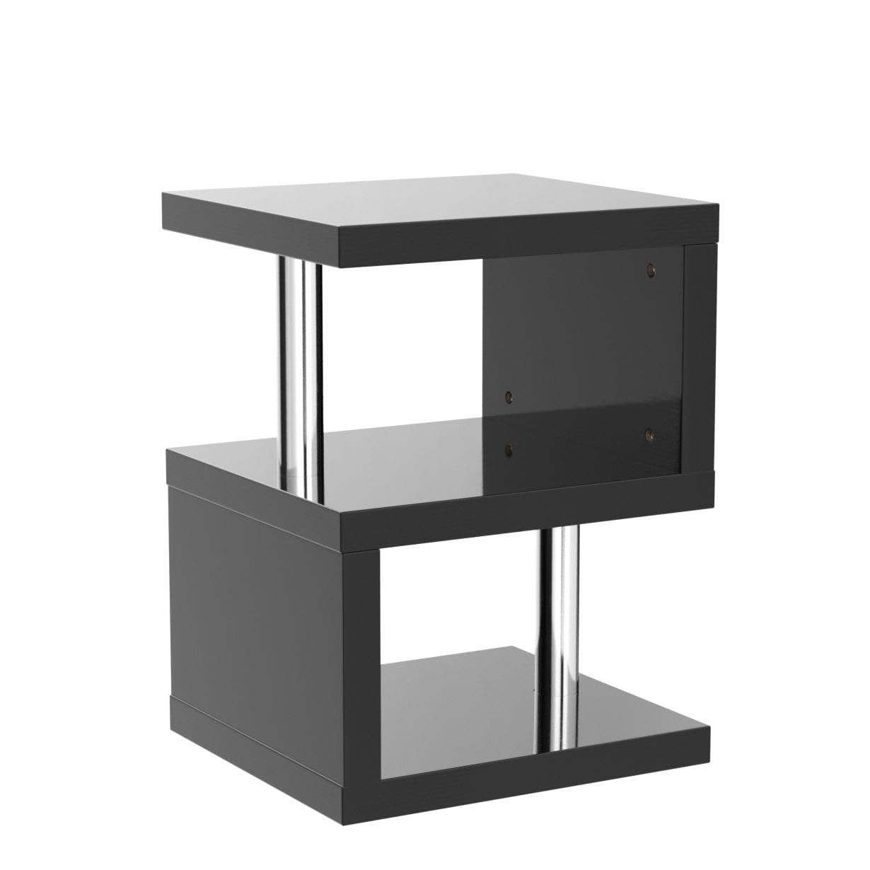 Modern LED Coffee Table with Open Storage Shelf - High Gloss Black S-Shaped Sofa Side Table for Living Room | Perfect for Small Spaces, Nightstands & Contemporary Home Decor