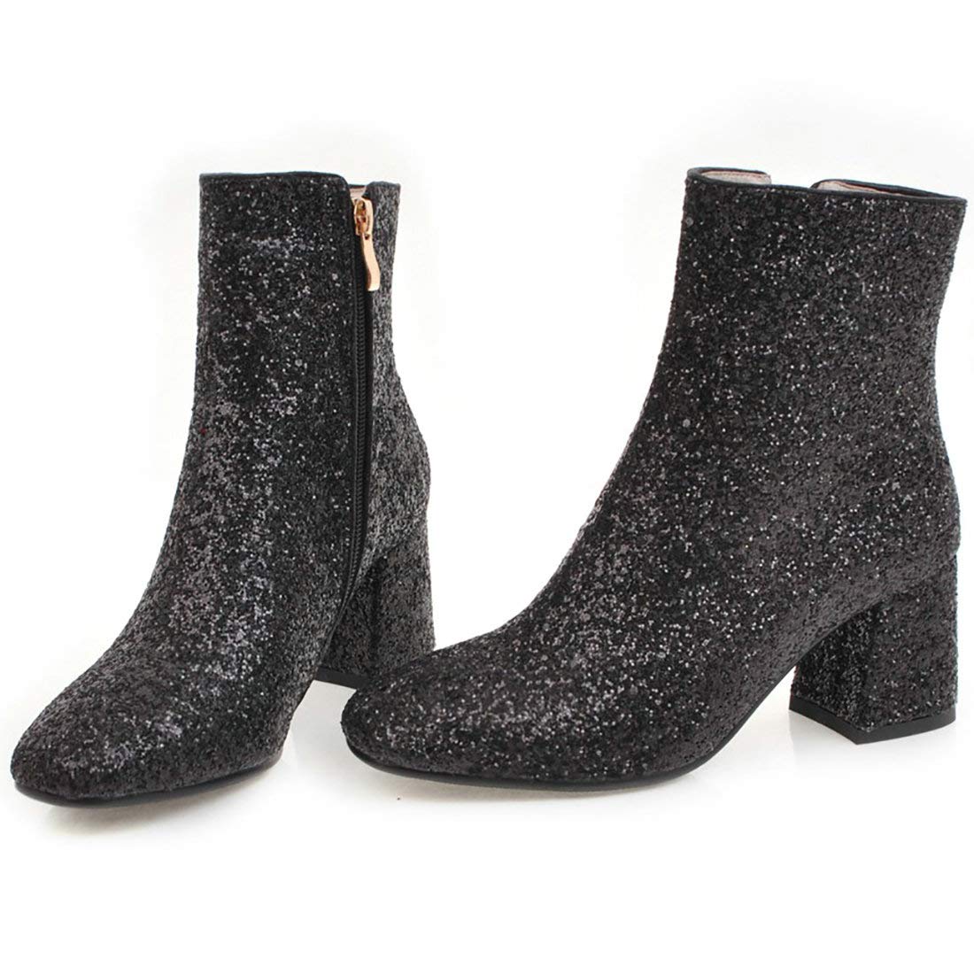 MAVMAX Women's Sparkly Sequin Glitter Ankle Boots - Chunky Heel Party Shoes for Women | Perfect for Night Out, Club Wear & Holiday Celebrations