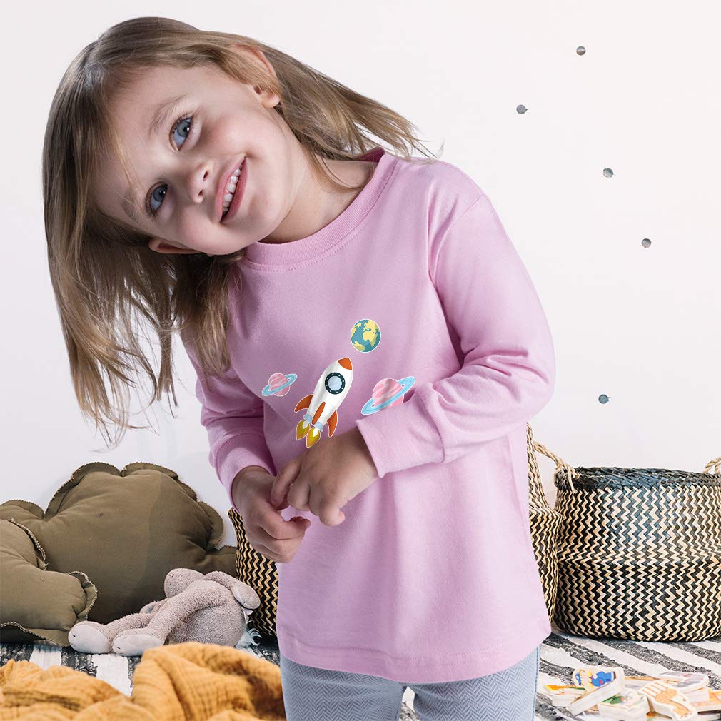 Boys Girls Long Sleeve Cotton T-Shirt with Astronaut, Planets & Spaceship Space Design - Perfect for School, Playtime & Space-Themed Birthday Parties