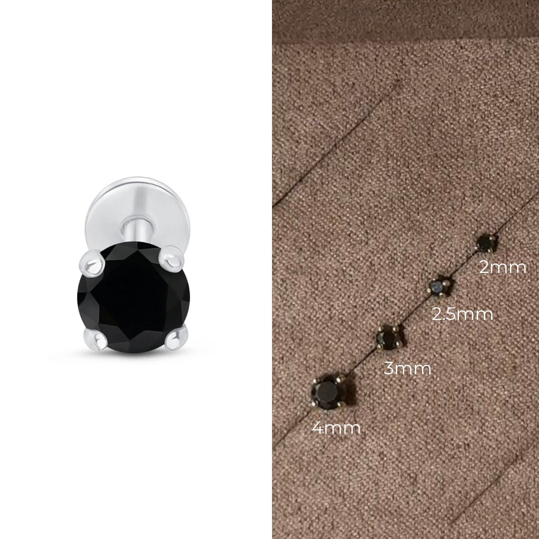 14k White Gold Black Diamond Cartilage Flat Back Stud Earrings - Perfect for Daily Wear, Parties & Special Occasions