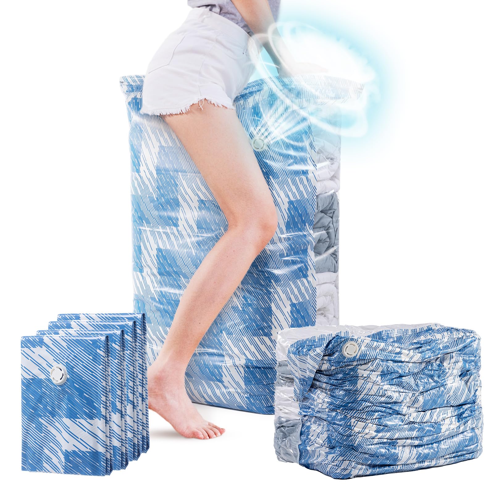 TAILI Vacuum Storage Bags 4 Pack - Jumbo Cube (31x40x15 Inch) | Space Saving Vacuum Seal Bags for Bedding, Comforters, Pillows & Clothes | Perfect for Closet Organization & Home Storage | Blue Coastline Design | Ideal for Seasonal Storage, Moving & Small Space Living