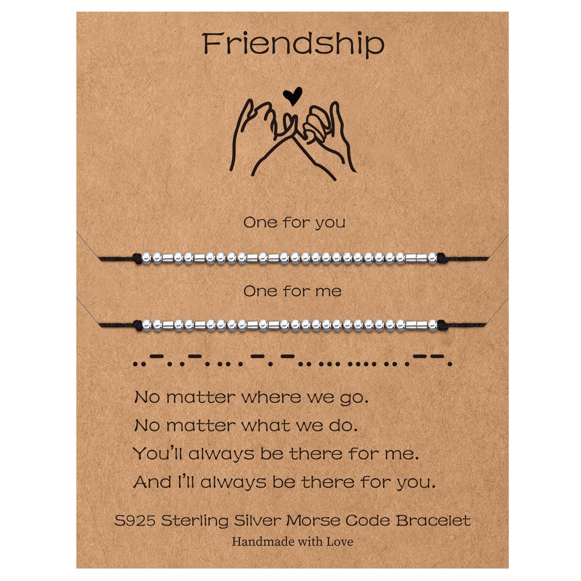 Sterling Silver Morse Code Bracelets for Women - 2pcs Pinky Promise Couple Matching Friendship Bracelets, Inspirational Birthday Gifts for Her, Sister, Friends & Couples | Perfect for Anniversaries, Valentine's Day & Best Friend Gifts