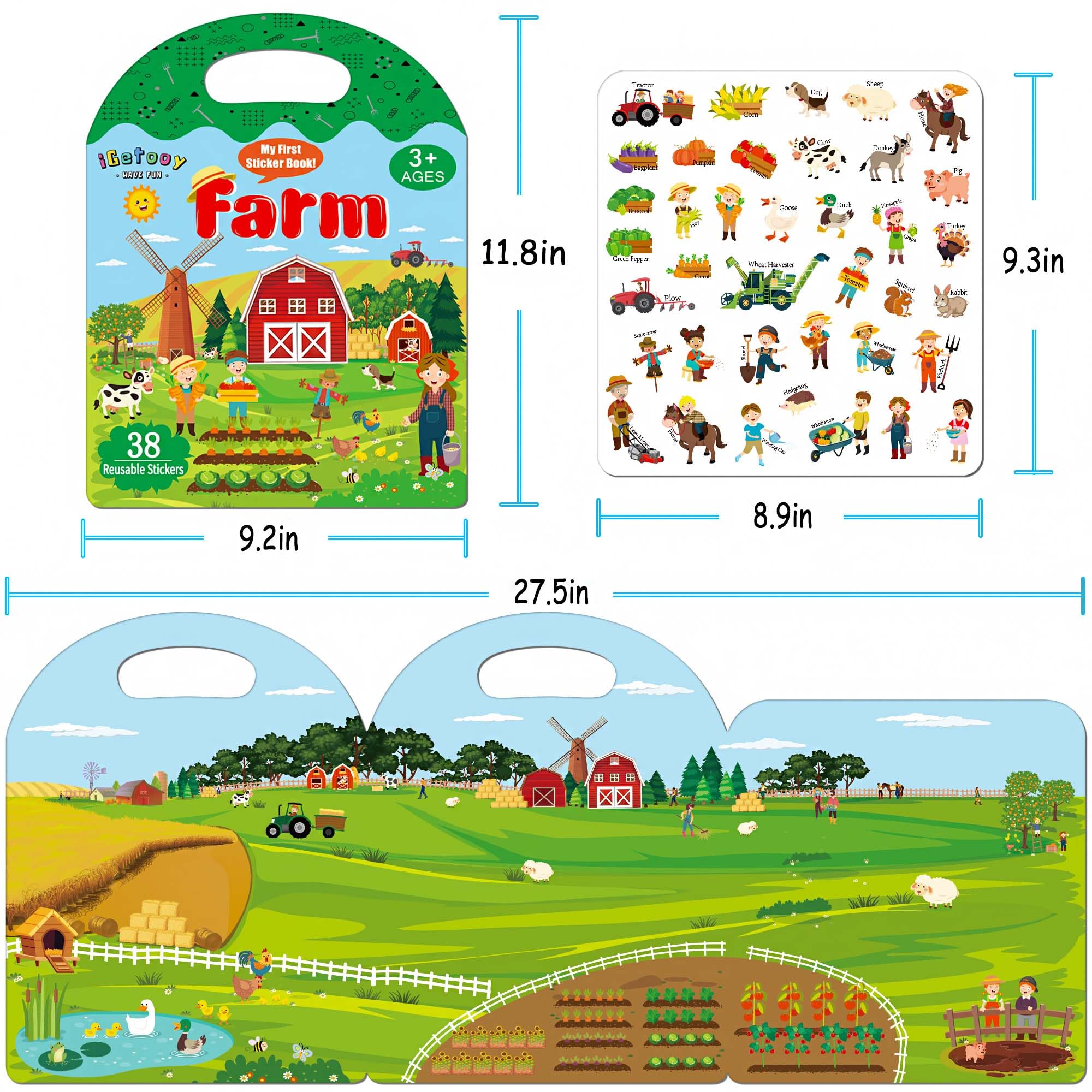 Reusable Sticker Books for Toddlers 1-3 Years Old | Farm, Airplane & Vehicle Stickers for Kids | Travel Activity Toy for Boys & Girls | Perfect for Road Trips, Airplane Rides & Quiet Playtime