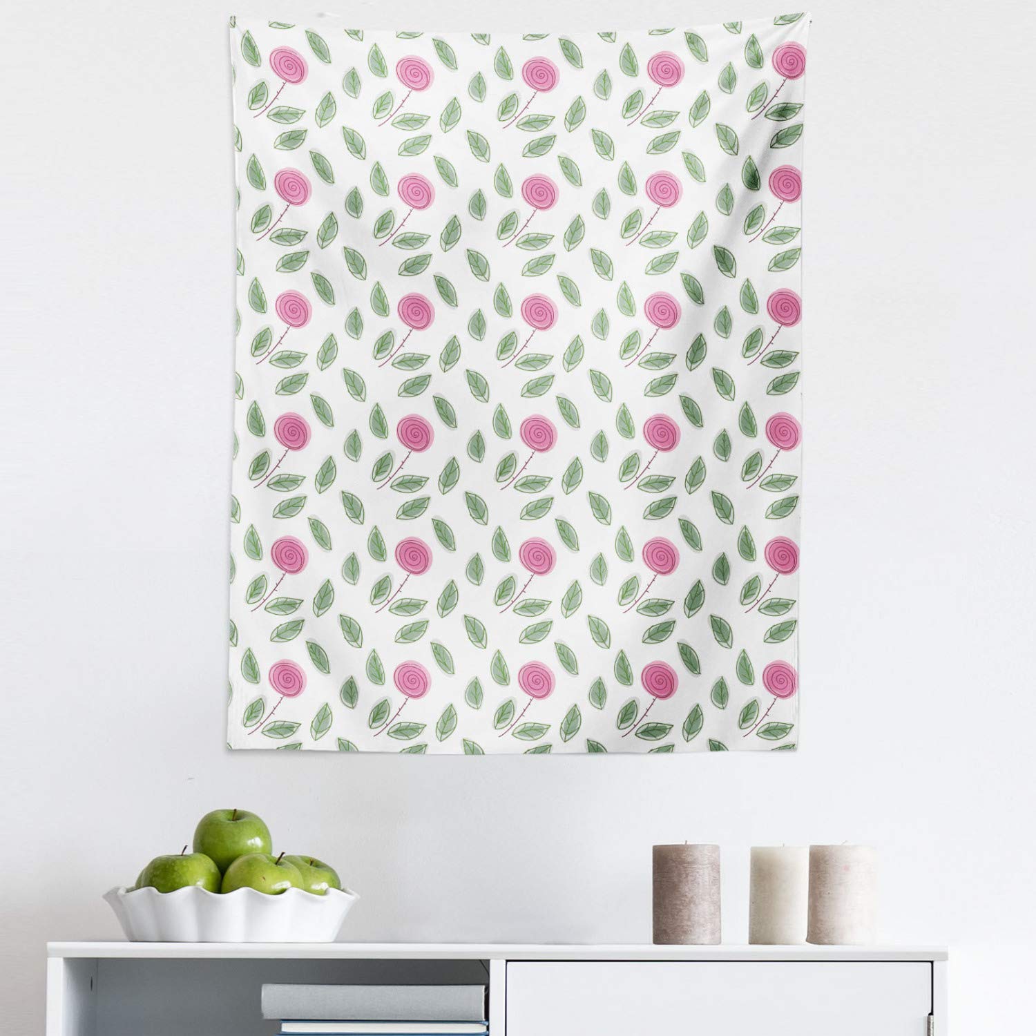 Ambesonne Floral Tapestry - Pink Rose Blossom Wall Hanging with Spiral Leaf Design, 23x28 Inch Fabric Decor for Bedroom, Living Room, Dorm | Boho Chic Home Decor, Perfect for Wall Art, Photo Backdrops & Room Dividers