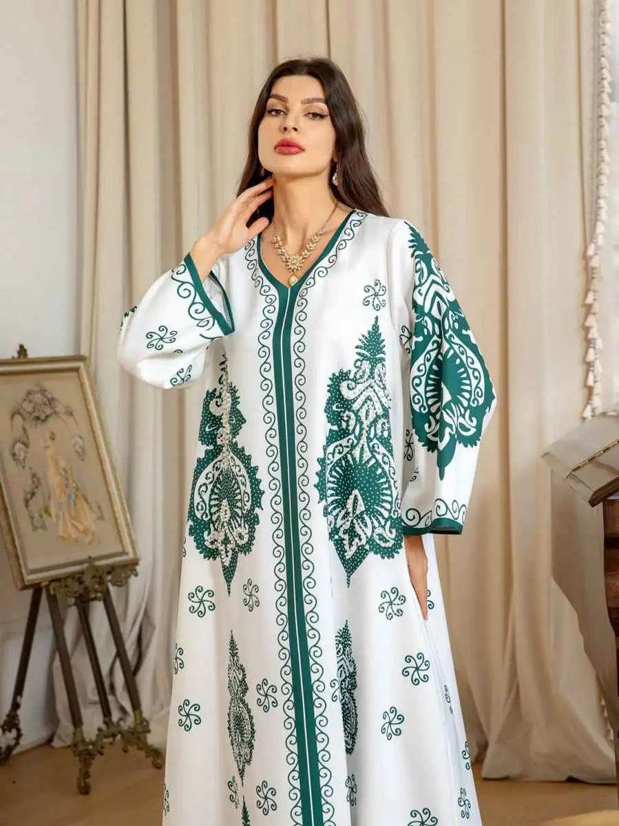 Elegant Muslim Women's Caftan Dress with Beads & Rhinestones for Eid Celebration - Perfect for Holiday Parties, Wedding Guest Outfits & Special Occasions