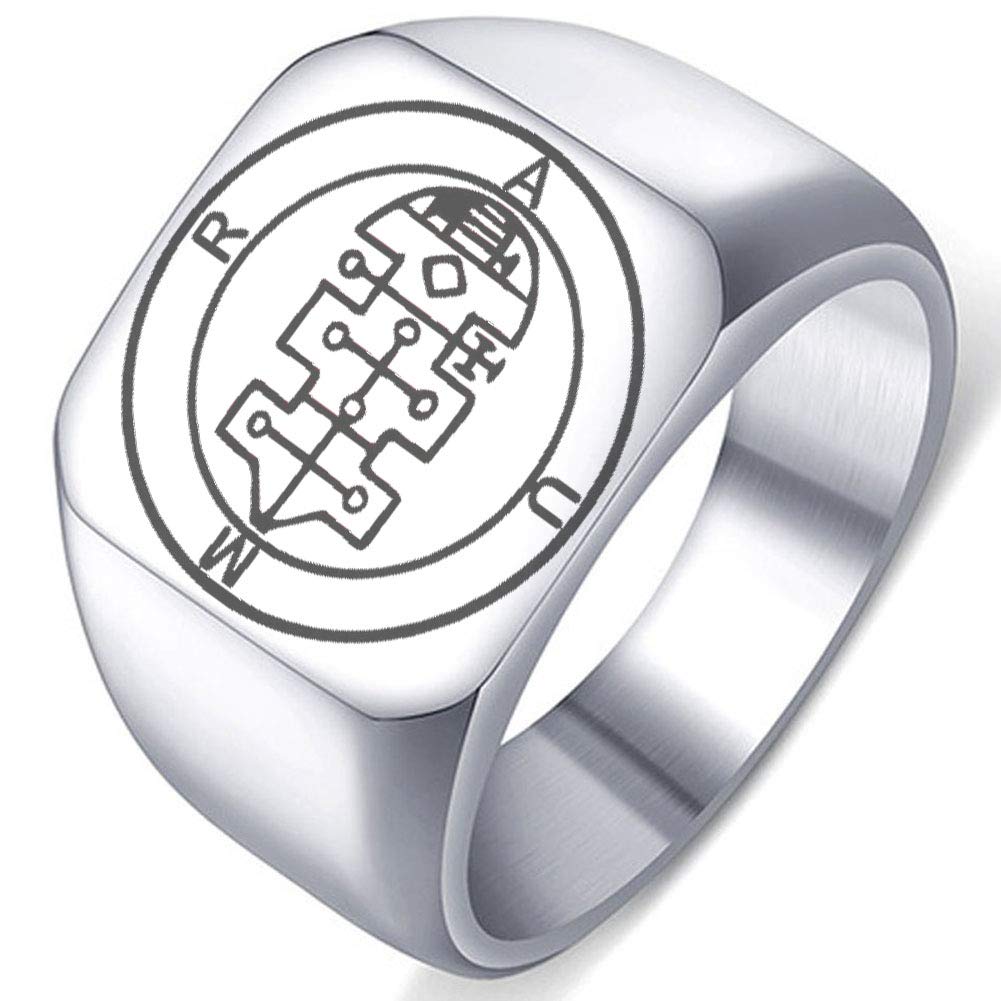Demon Raum Goetic Seal Ring - Stainless Steel Engraved with Lesser Key of Solomon Design for Occult Lovers - Perfect for Rituals, Cosplay, and Gothic Fashion