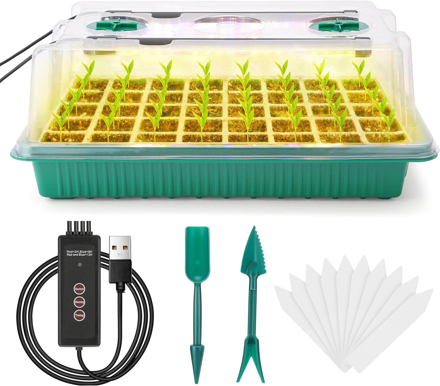 **96-Cell Seed Starter Kit with Grow Light & Humidity Domes – Adjustable LED Light & Auto Timer for Indoor Gardening, Plant Germination, Hydroponics & Herb Growing**