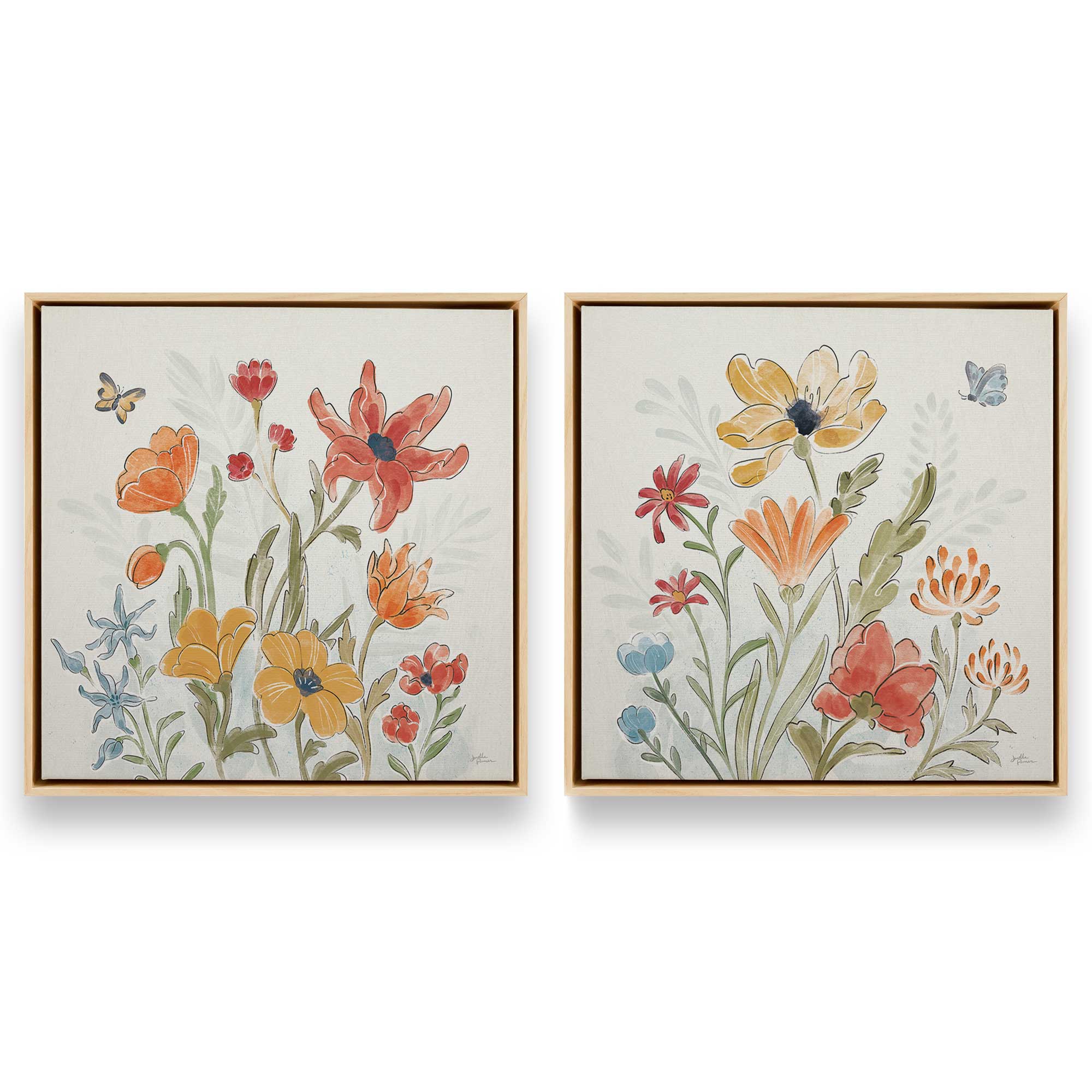 Garden Harmony Canvas Wall Art Set of 2 - Modern Floral Printed Home Decor for Living Room, Bedroom & Office