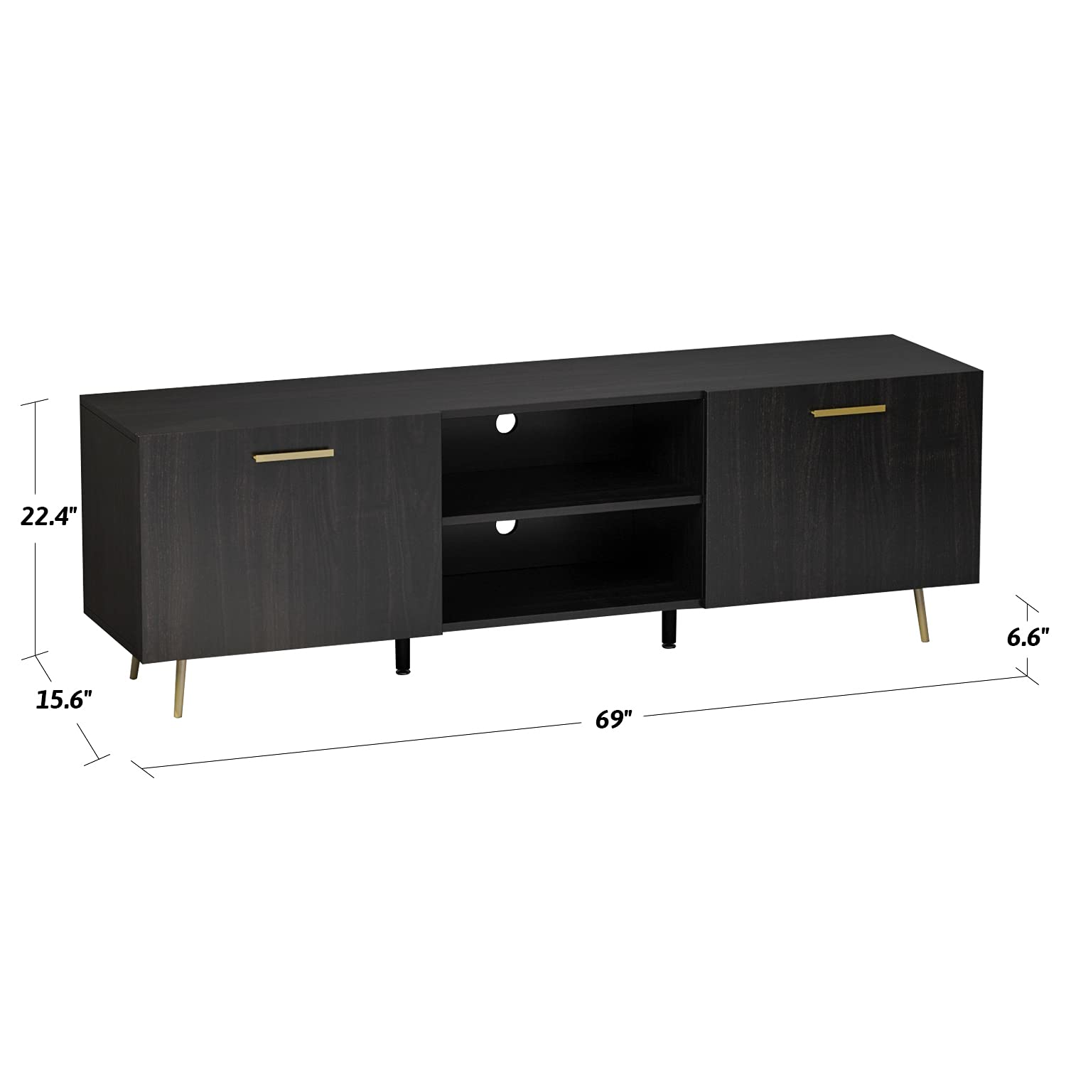 FUFU&GAGA 65 Inch TV Stand - Modern Wood & Metal Legs Entertainment Center with 2 Storage Cabinets & 2 Open Shelves - Universal Media Console for Living Room, Home Theater & Gaming Setup (Black-Brown)