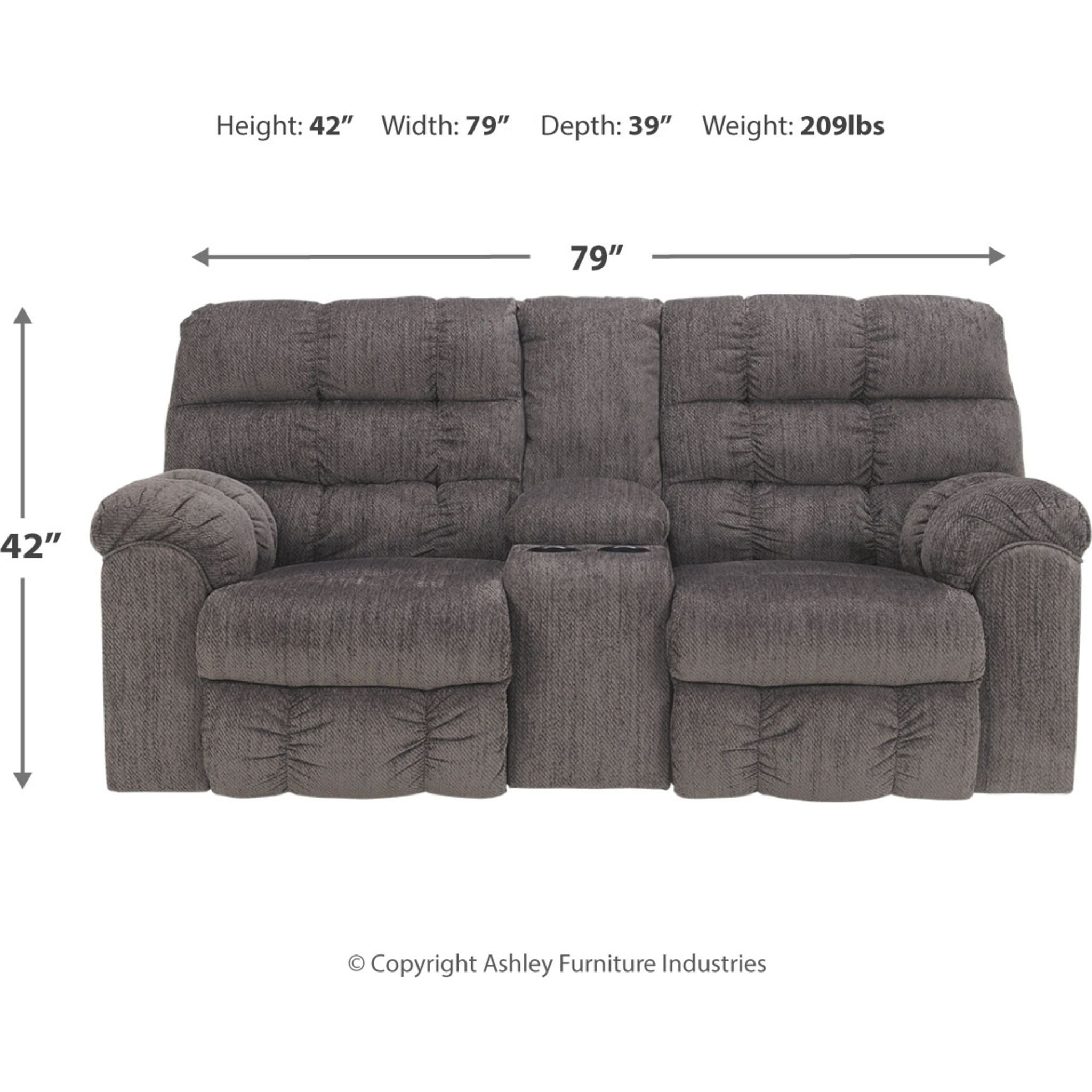 Acieona Reclining Loveseat with Console in Slate - Modern Small Space Living Room Furniture for Couples, Apartments & Cozy Spaces